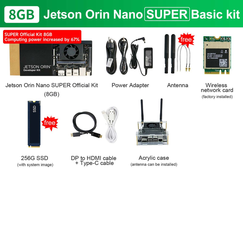 Jetson Orin NANO SUPER AI Large Model Developer Kit(SUB/Official) with 4GM/8GB RAM(34TOPS/67TOPS)