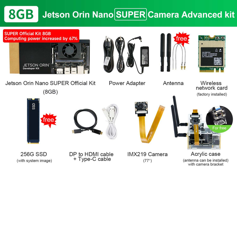 Jetson Orin NANO SUPER AI Large Model Developer Kit(SUB/Official) with 4GM/8GB RAM(34TOPS/67TOPS)