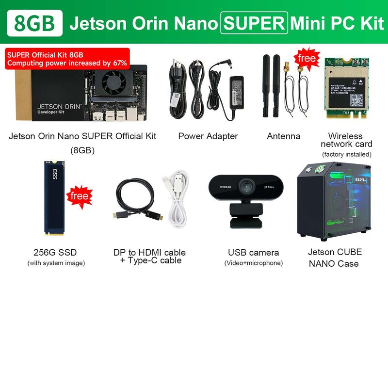 Jetson Orin NANO SUPER AI Large Model Developer Kit(SUB/Official) with 4GM/8GB RAM(34TOPS/67TOPS)