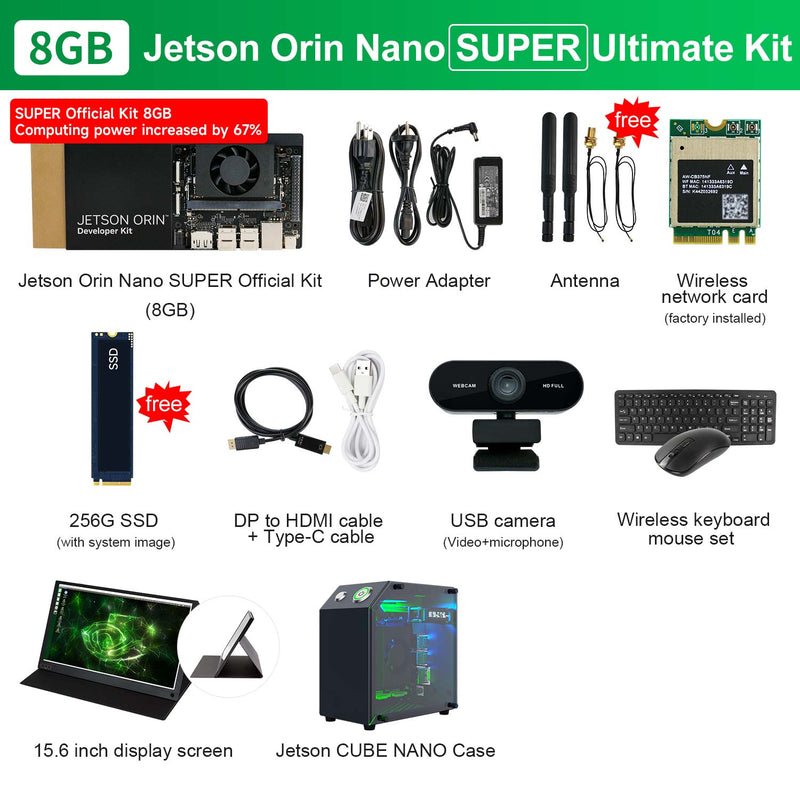 Jetson Orin NANO SUPER AI Large Model Developer Kit(SUB/Official) with 4GM/8GB RAM(34TOPS/67TOPS)