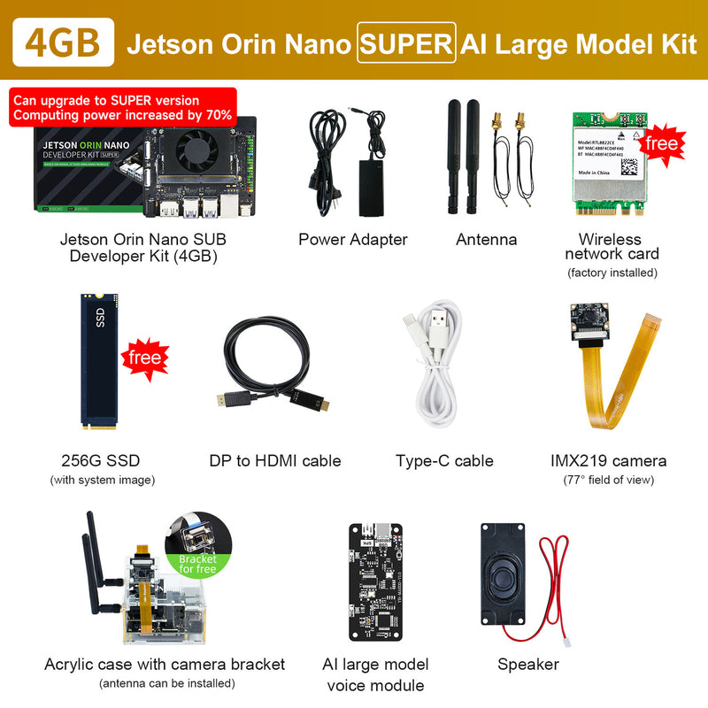 Jetson Orin NANO SUPER AI Large Model Developer Kit(SUB/Official) with 4GM/8GB RAM(34TOPS/67TOPS)