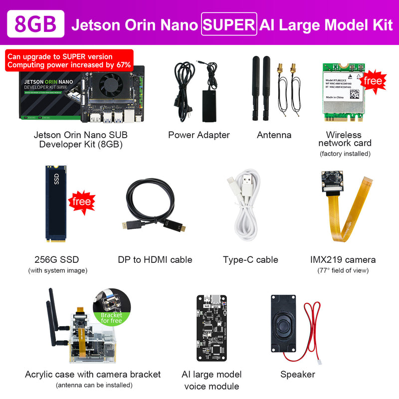 Jetson Orin NANO SUPER AI Large Model Developer Kit(SUB/Official) with 4GM/8GB RAM(34TOPS/67TOPS)