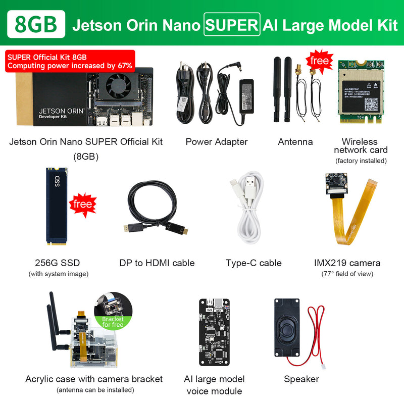 Jetson Orin NANO SUPER AI Large Model Developer Kit(SUB/Official) with 4GM/8GB RAM(34TOPS/67TOPS)