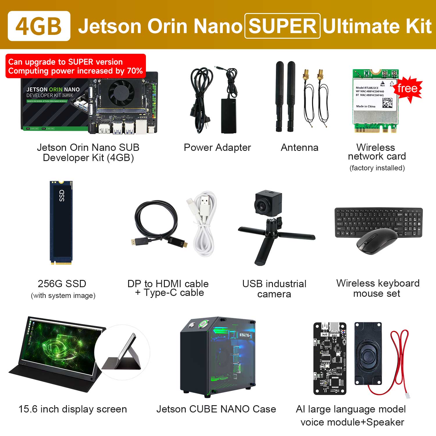 Carte Jetson Orin NANO (officielle/SUB) avec 4 Go/8 Go de RAM