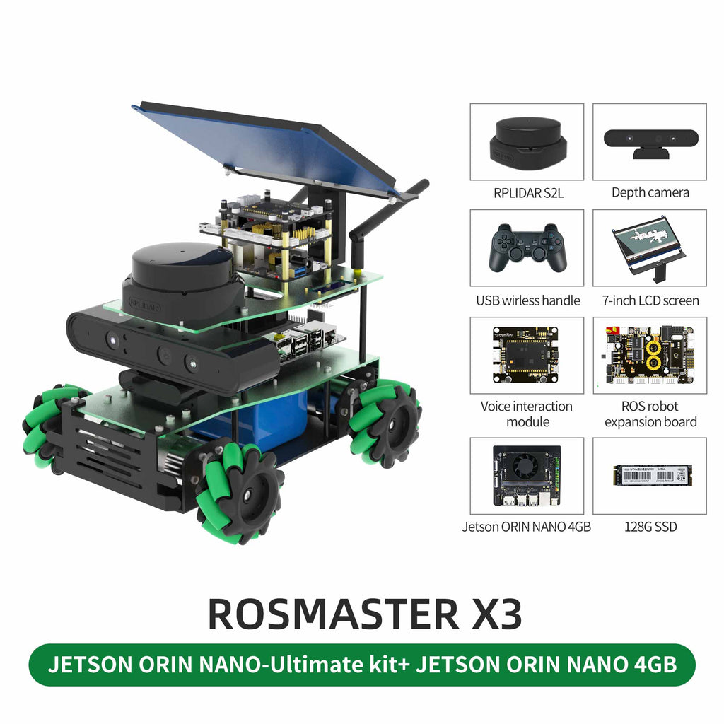 ROSMASTER X3 ROS2 Robot with Mecanum Wheel for Jetson NANO 4GB/Orin NANO/Orin NX/RaspberryPi 5 With / Ultimate-Orin NANO
