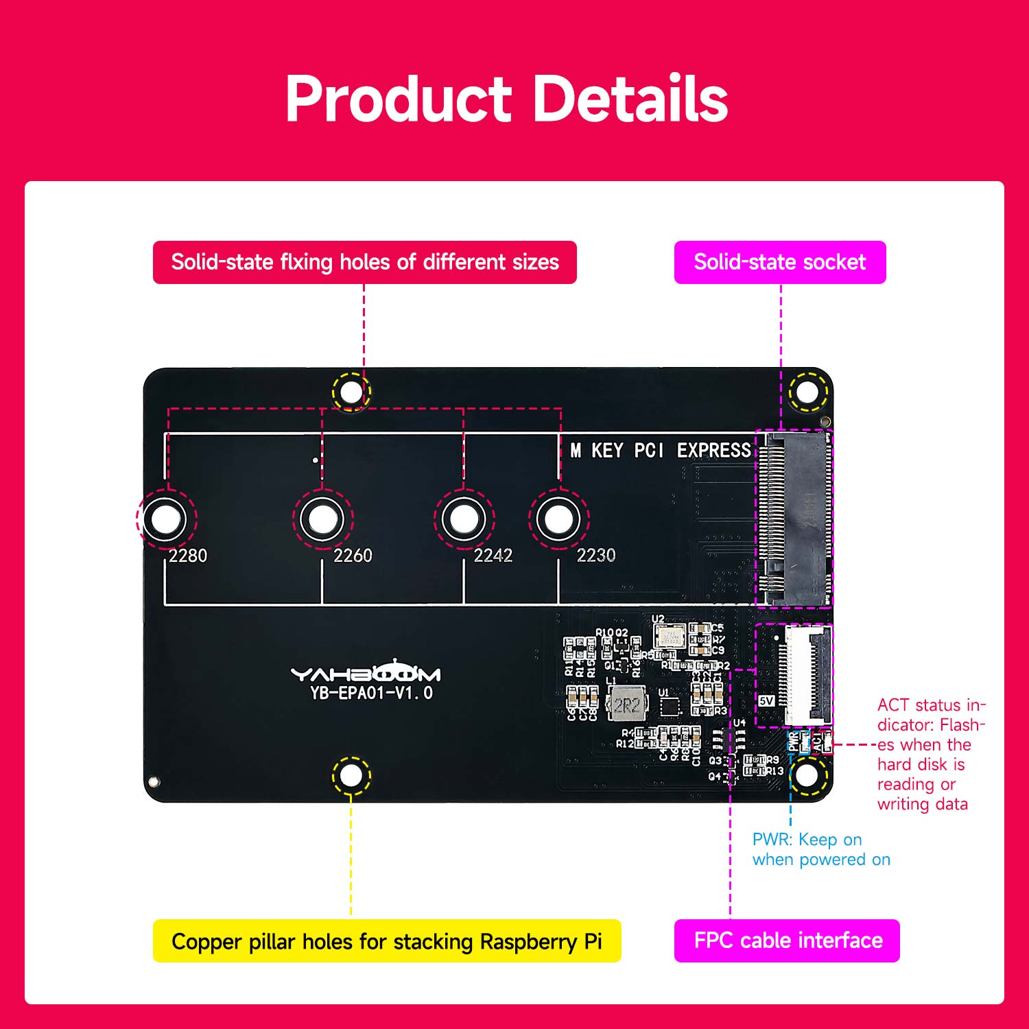 Placa de expansión con adaptador PCIe a M.2 para Raspberry Pi 5