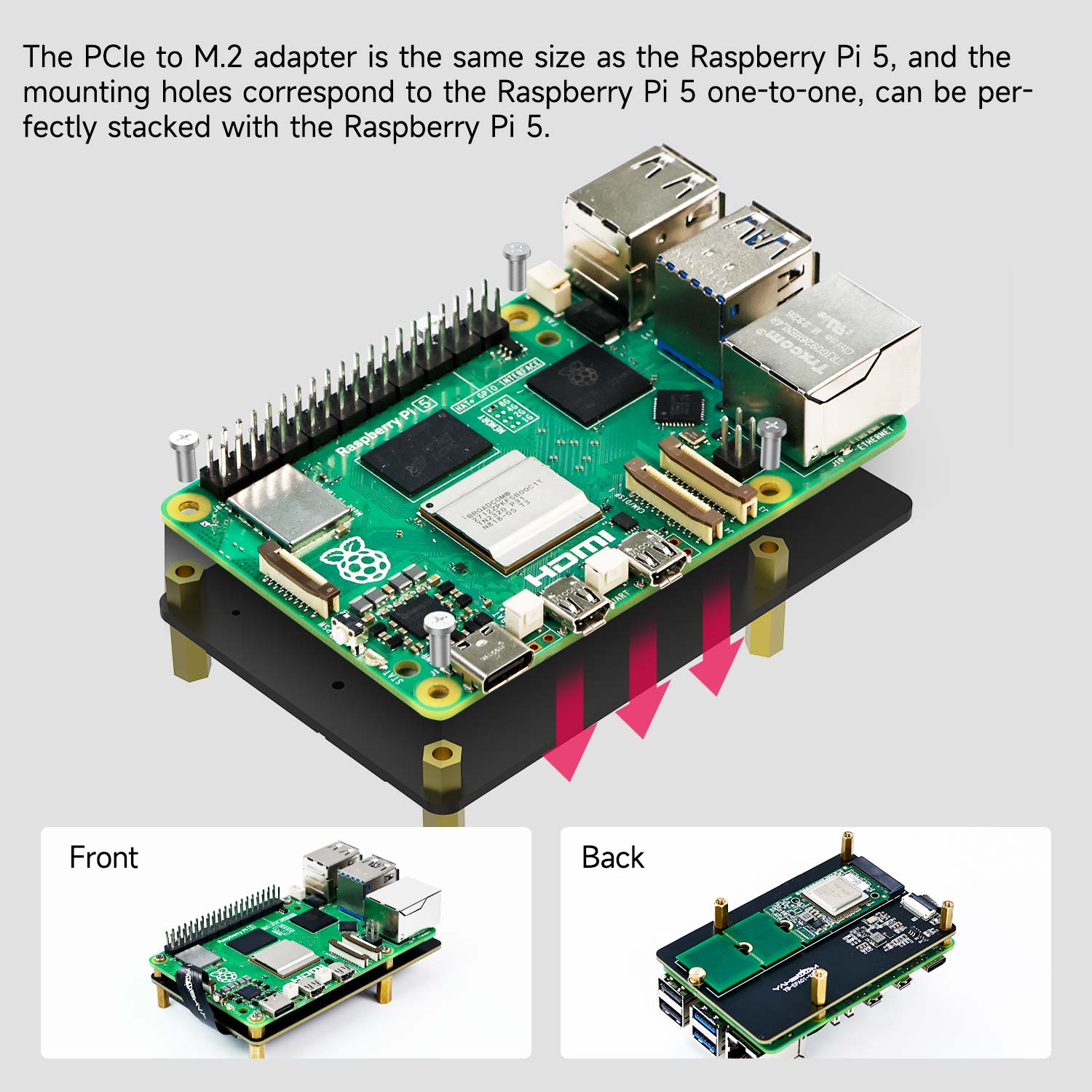 Placa de expansión con adaptador PCIe a M.2 para Raspberry Pi 5