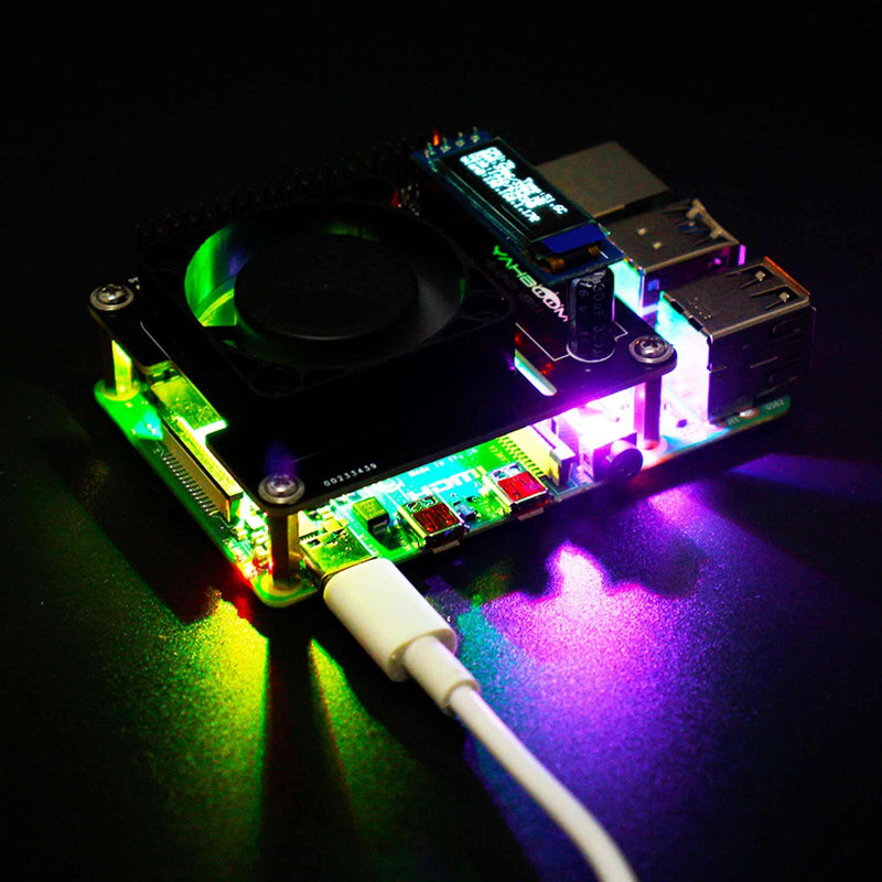 RGB Cooling HAT with adjustable fan and OLED display for Raspberry Pi 4B 3BPLUS 3B ROS Robot - Yahboom