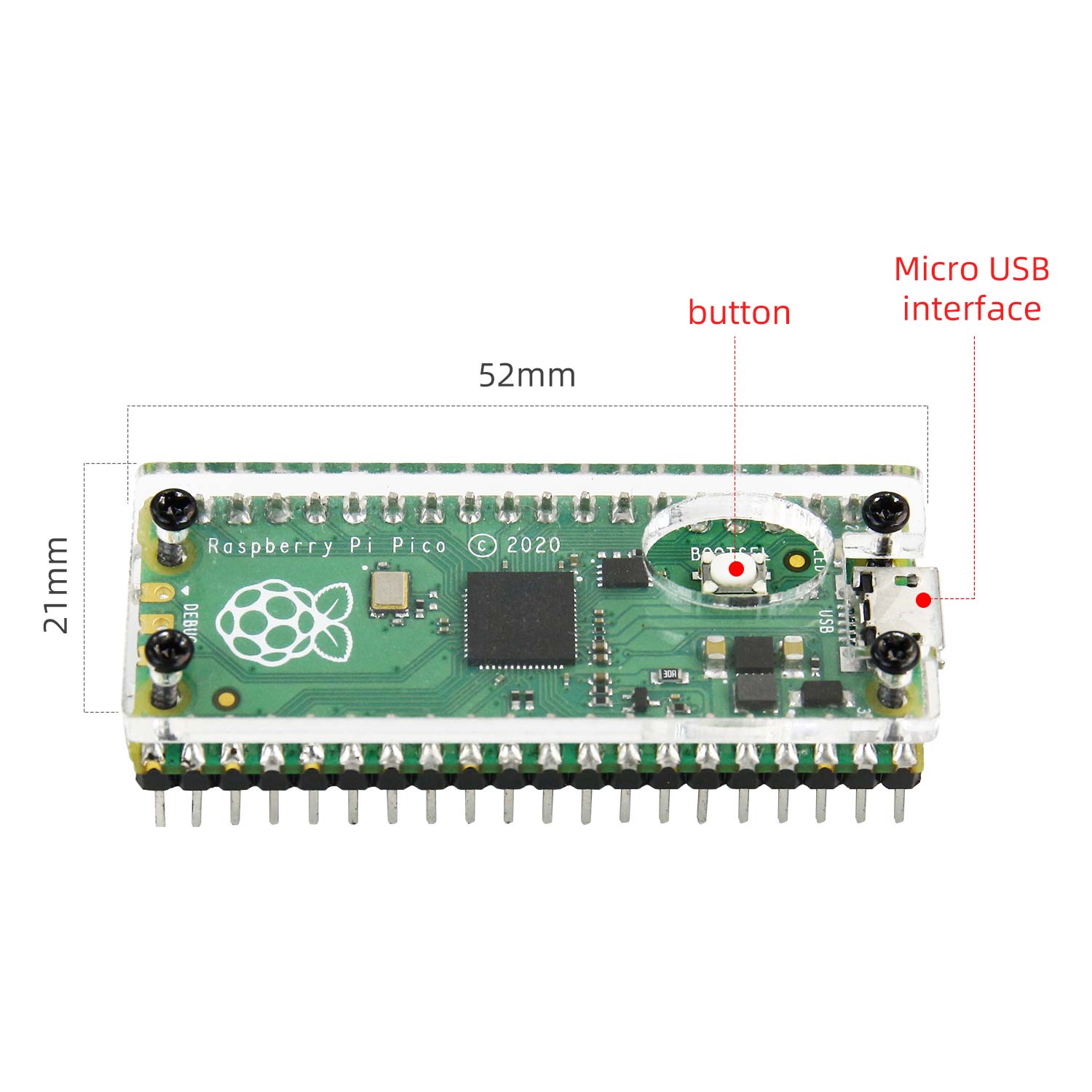 Estuche protector acrílico para Raspberry Pi Pico/Pico 2