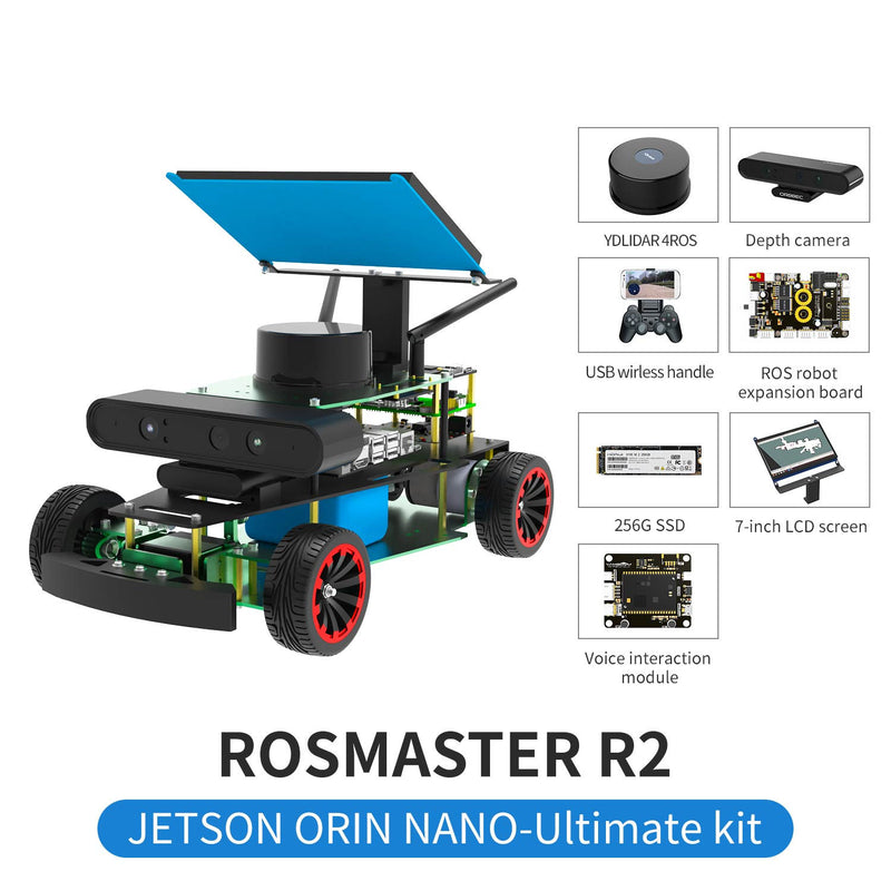 ROSMASTER R2 ROS2 Robot with Ackermann structure for Jetson NANO 4GB/Orin NANO/Orin NX/RPi 5/4B(Max Speed:1.8m/s)