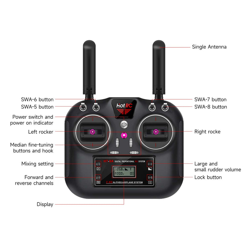 HOT RC 2.4G RC 8CH Transmitter FHSS and SBUS/PWM receiver For Drone and Smart Car