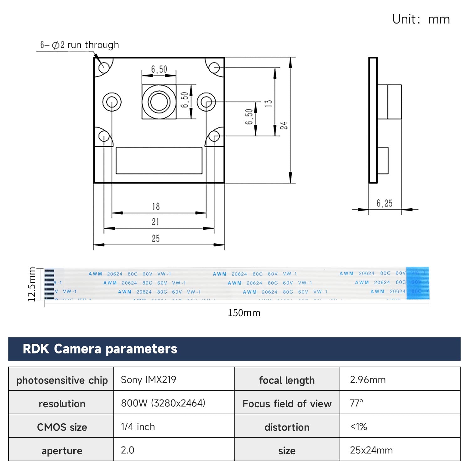 Module de caméra RDK X3 avec champ de vision de 77°
