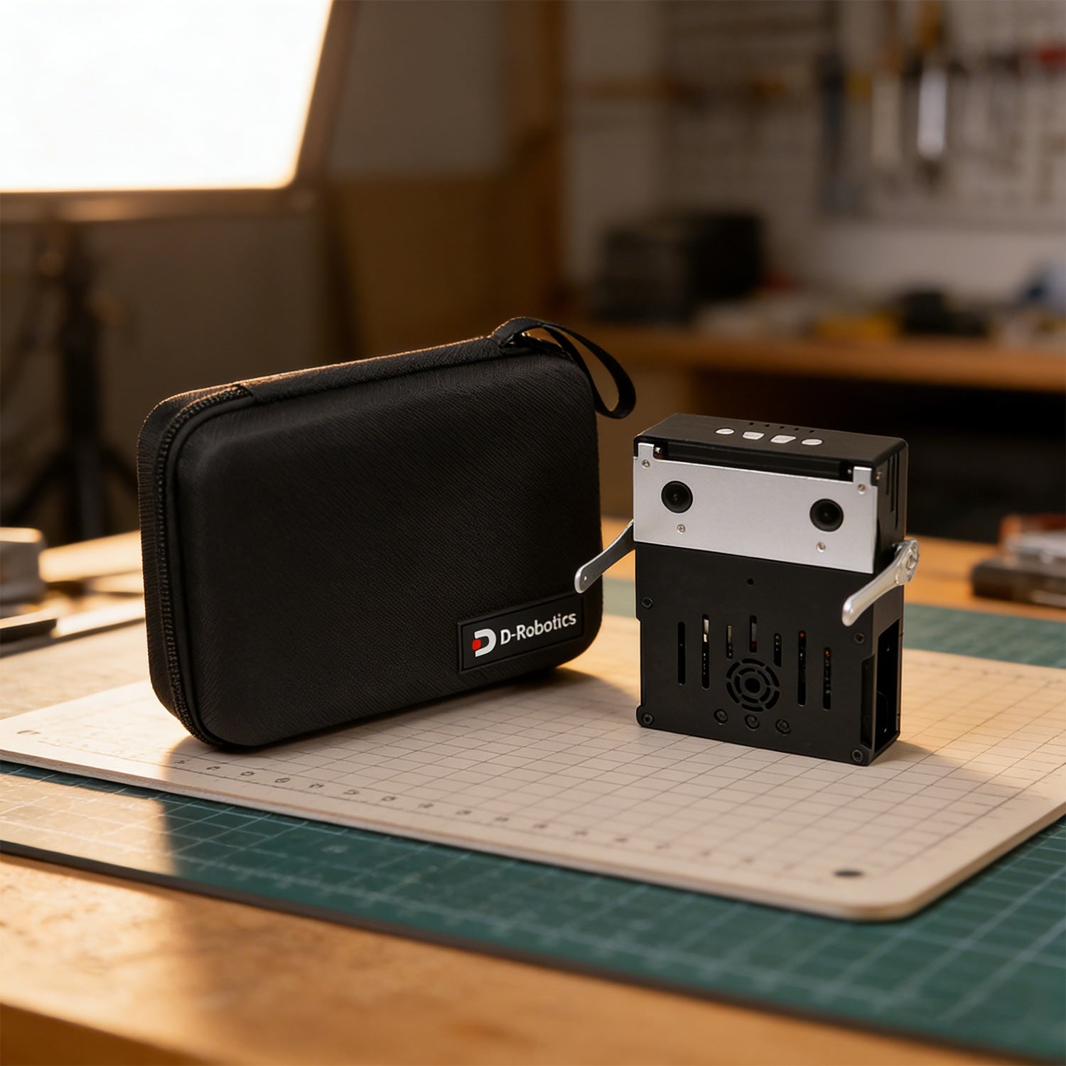 RDKX5 Magicbox next to a carrying case on a workbench