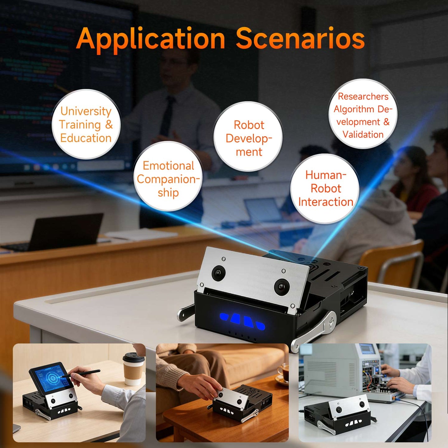 Collage of application scenarios for RDKX5 Magicbox with text and images of people using it.