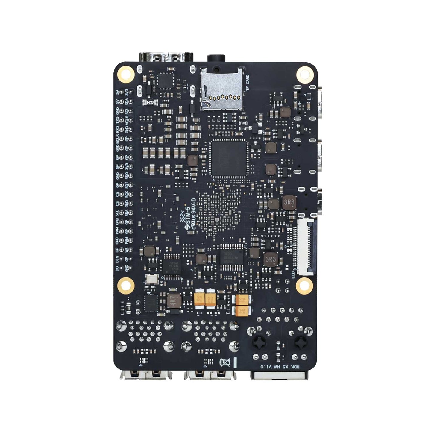 The back of the RDK X5 development board displays a vertical screen image (white background)