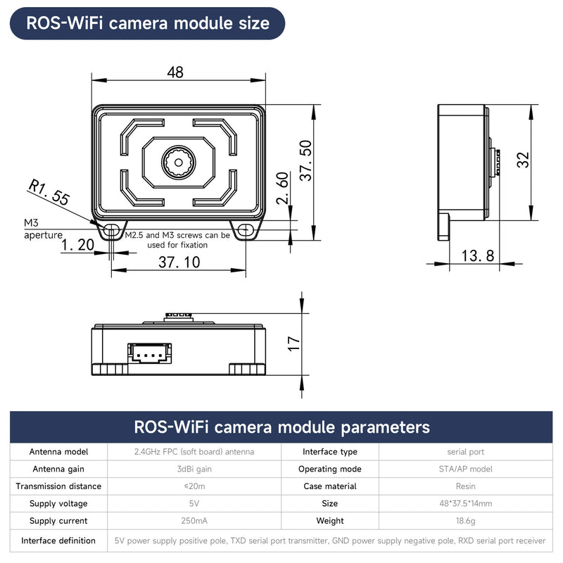 ROS-WiFi Camera Module With ESP32 Chip Support ROS2 Robot