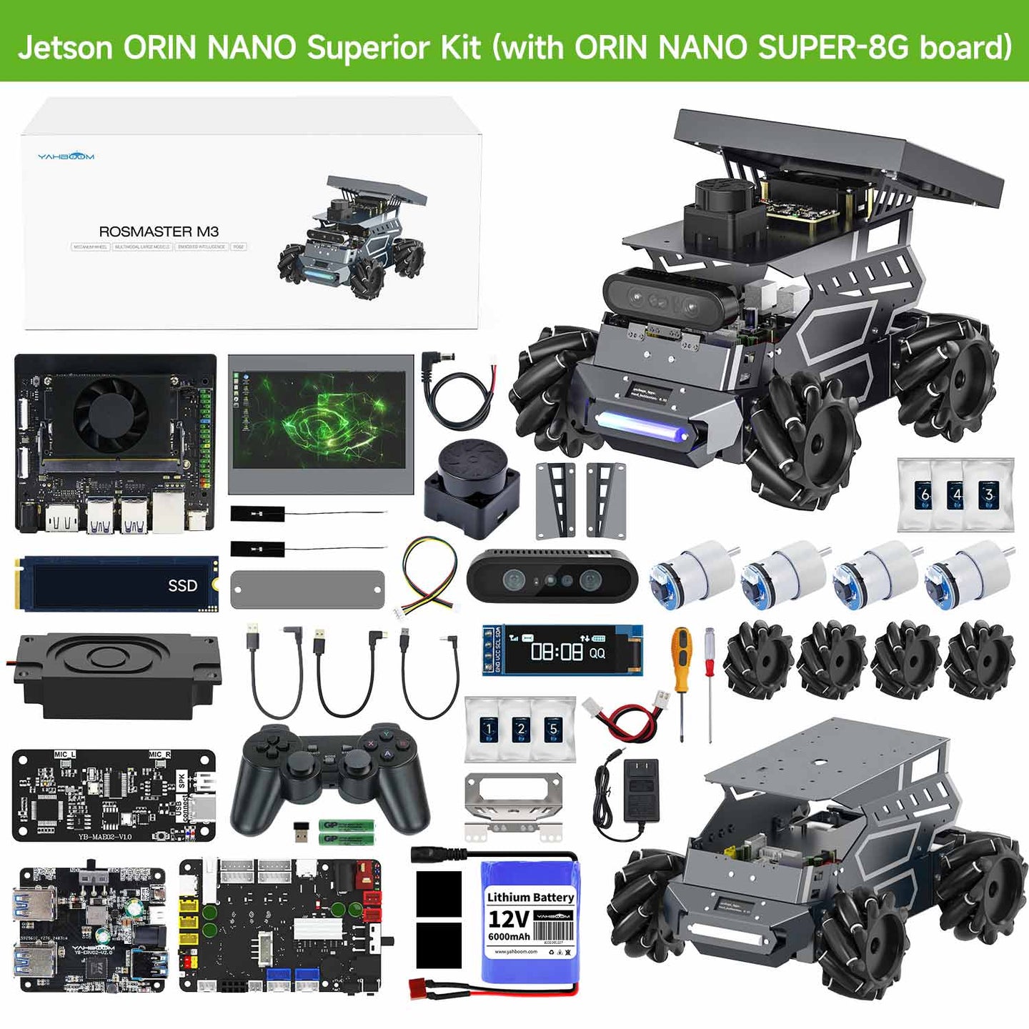 ROSMASTER M3 AI Large Model ROS2 Robot with Mecanum Wheel for Jetson Orin NANO/NX SUPER/RDK X5/RaspberryPi 5