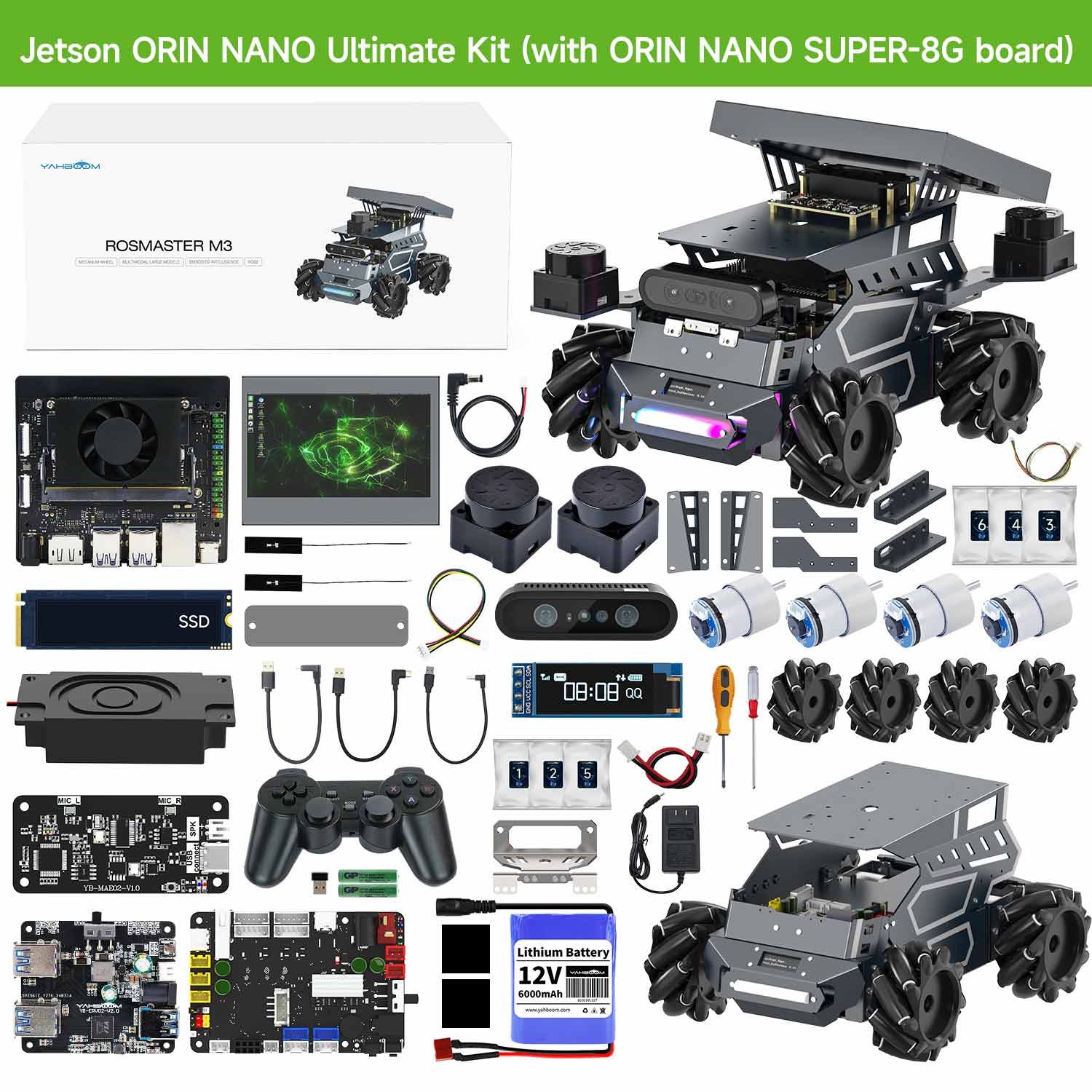 ROSMASTER M3 AI Large Model ROS2 Robot with Mecanum Wheel for Jetson Orin NANO/NX SUPER/RDK X5/RaspberryPi 5