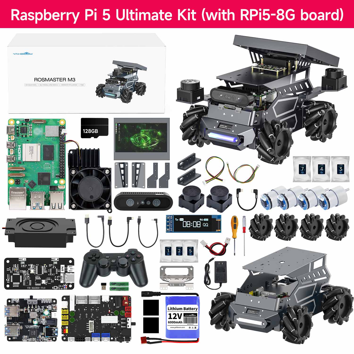 ROSMASTER M3 AI Large Model ROS2 Robot with Mecanum Wheel for Jetson Orin NANO/NX SUPER/RDK X5/RaspberryPi 5