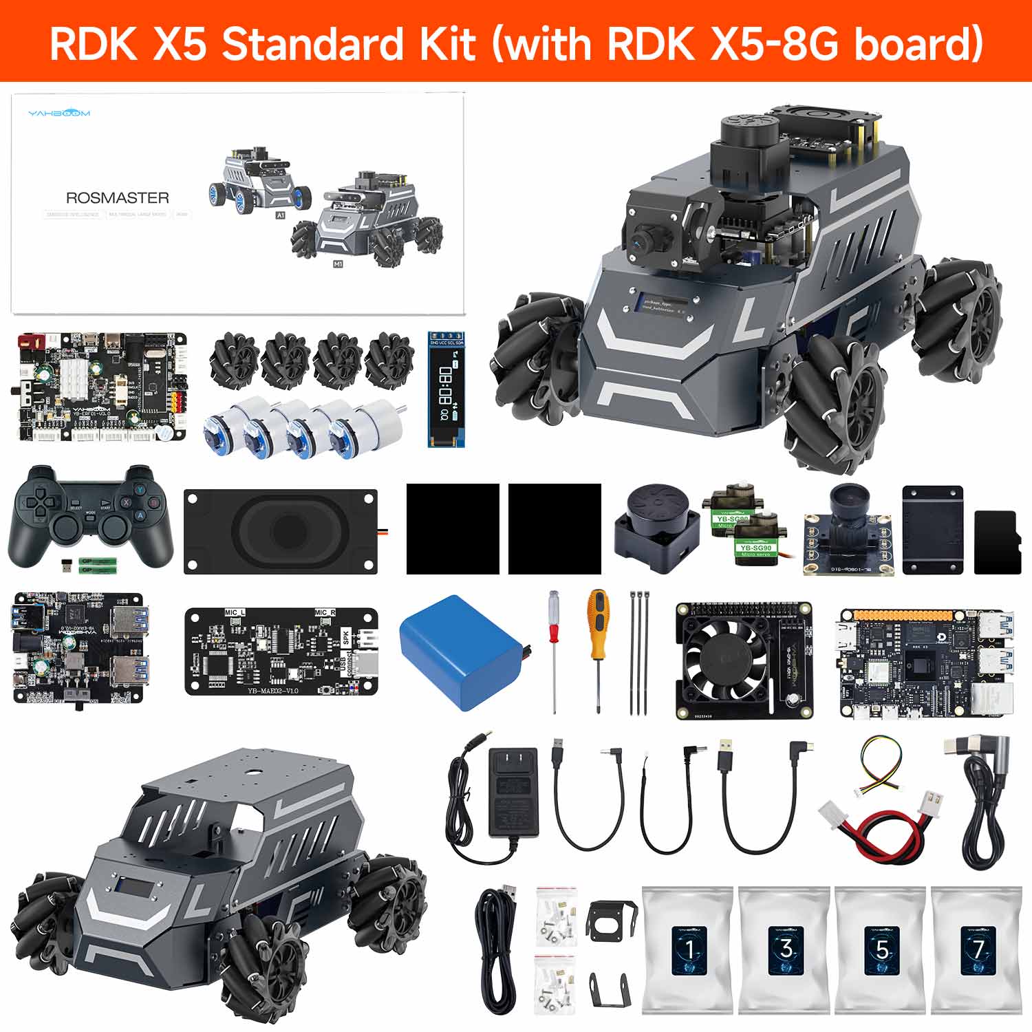 ROSMASTER M1 AI Large Model ROS2 Robot with Mecanum Wheel for Jetson NANO 4GB/Orin NANO SUPER/RDK X5/RaspberryPi 5