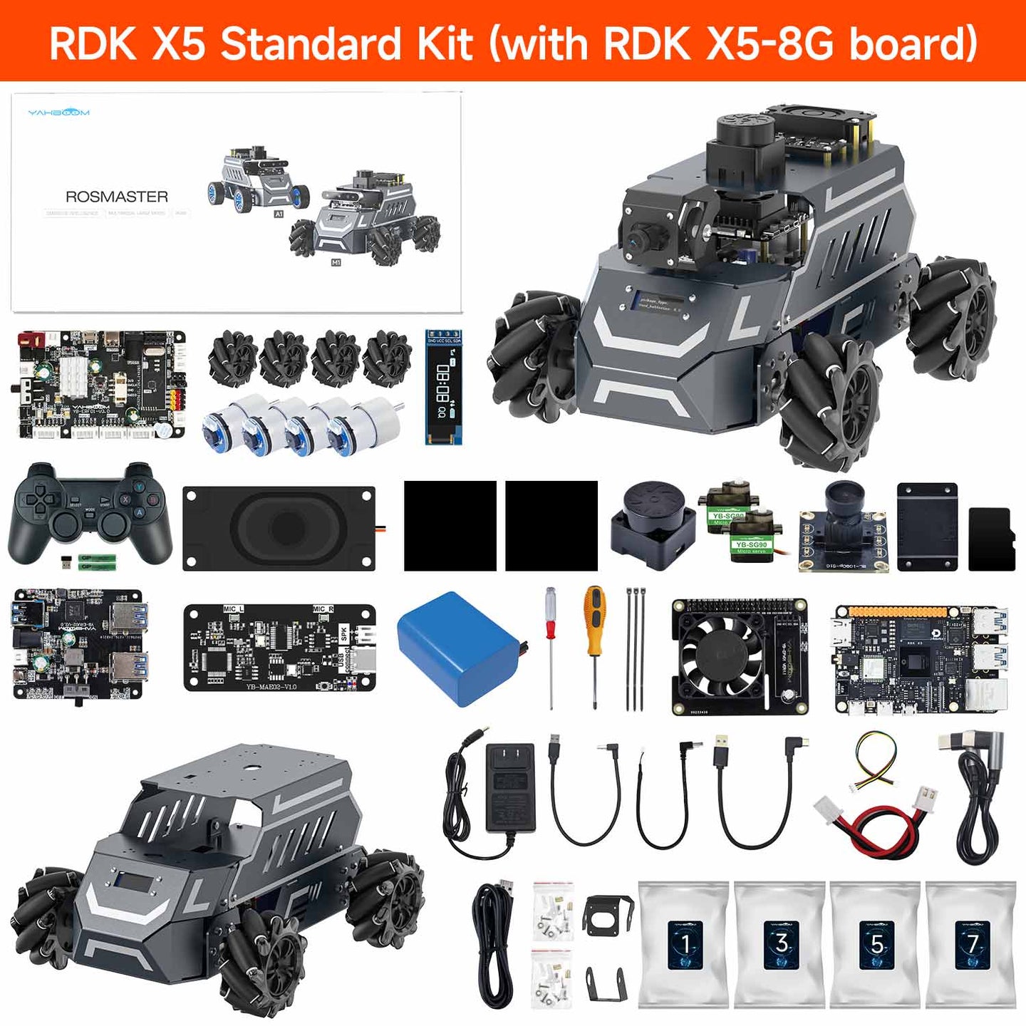 ROSMASTER M1 AI Large Model ROS2 Robot with Mecanum Wheel for Jetson NANO 4GB/Orin NANO SUPER/RDK X5/RaspberryPi 5