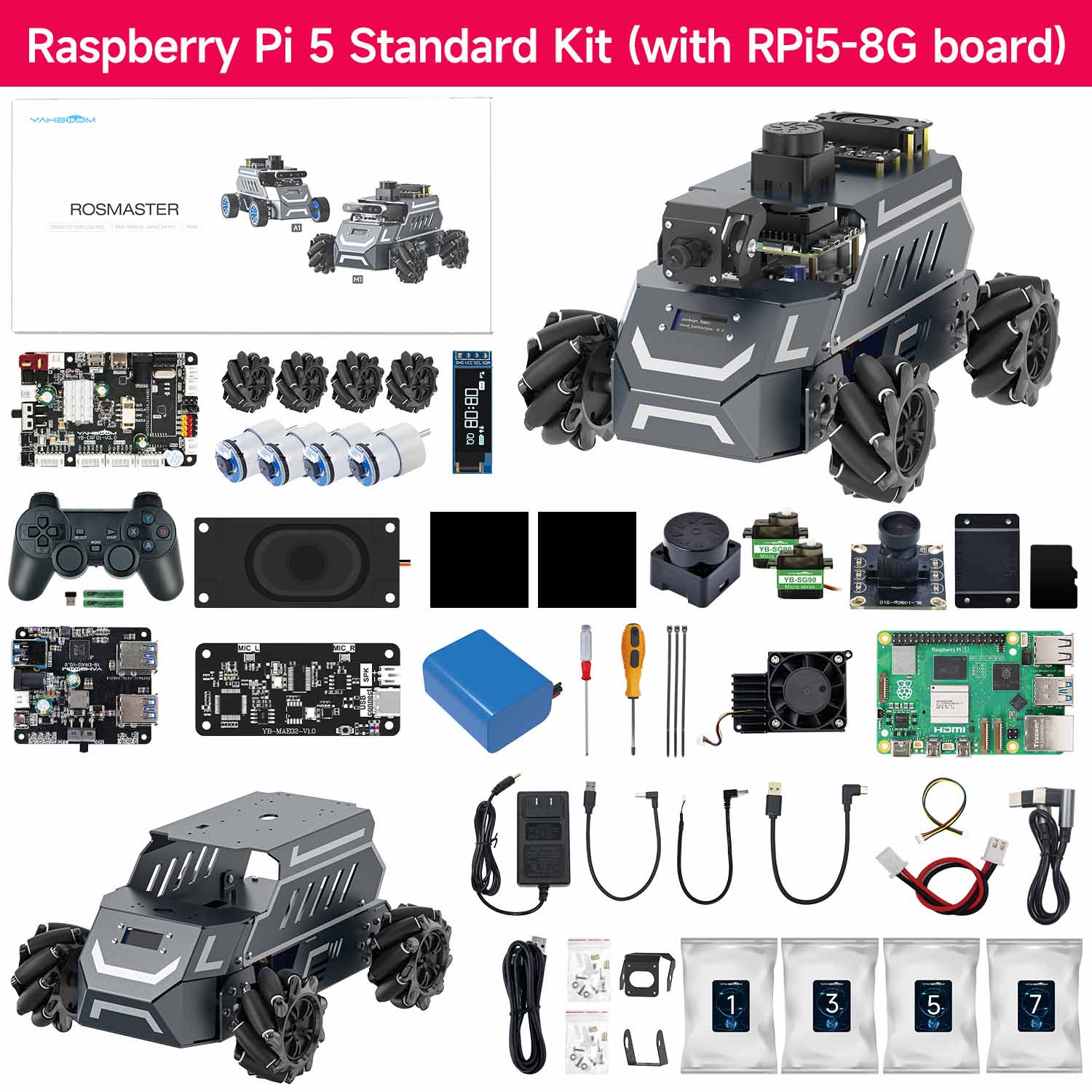 ROSMASTER M1 AI Large Model ROS2 Robot with Mecanum Wheel for Jetson NANO 4GB/Orin NANO SUPER/RDK X5/RaspberryPi 5