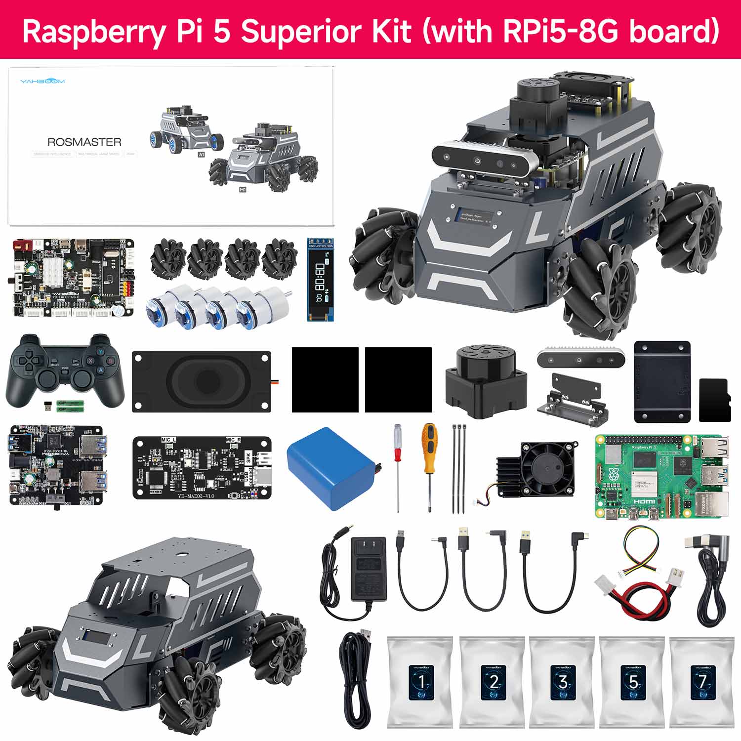 ROSMASTER M1 AI Large Model ROS2 Robot with Mecanum Wheel for Jetson NANO 4GB/Orin NANO SUPER/RDK X5/RaspberryPi 5
