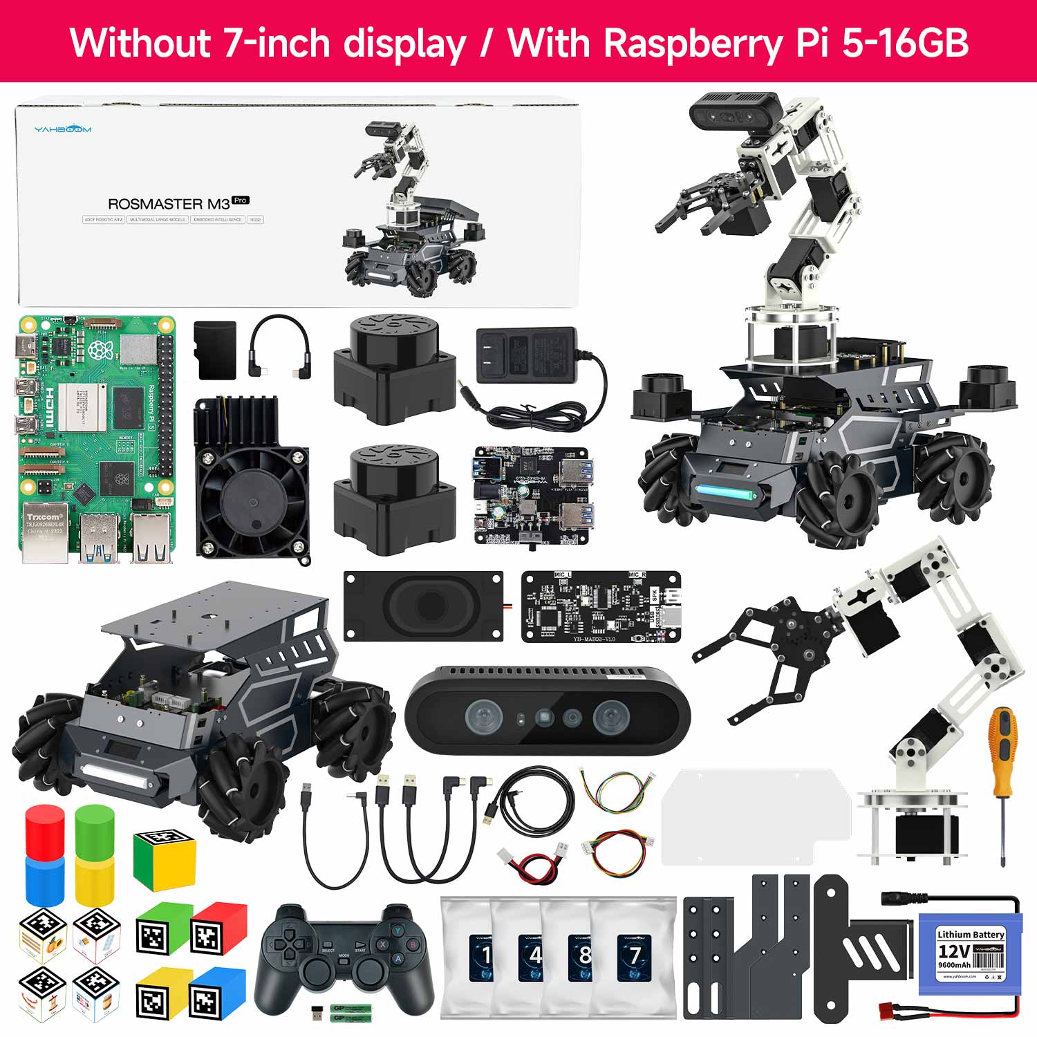 ROSMASTER M3 Pro Without 7-inch display / With Raspberry Pi 5-16GB