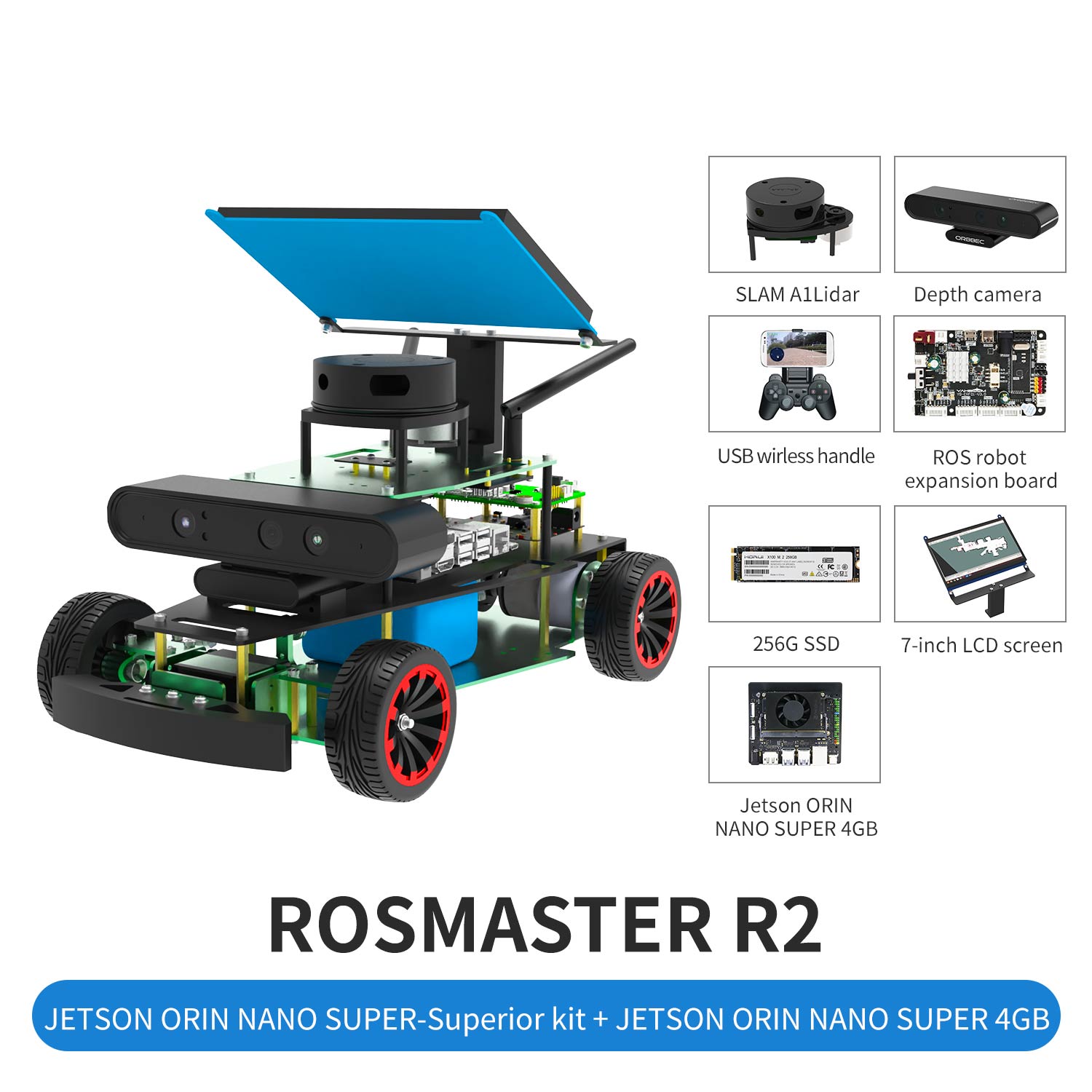ROSMASTER R2 Jetson ORIN Nano SUPER Superior Kit with 4GB development board parts display: SLAM A1Lidar, depth camera, etc.