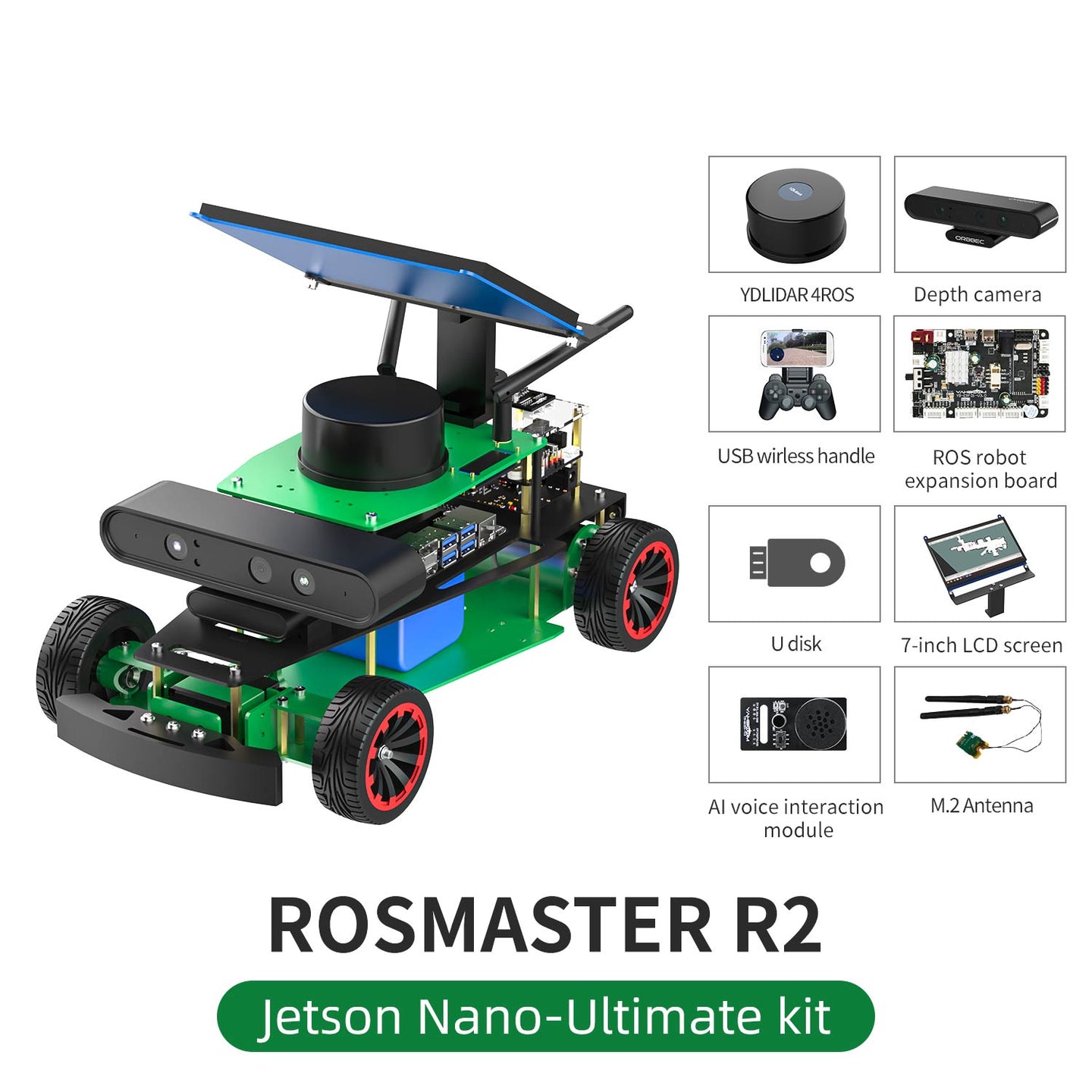 ROSMASTER R2 ROS2 AI voice interaction Robot with Ackermann structure for Jetson NANO 4GB/Orin NANO SUPER/Orin NX SUPER/RPi 5(Max Speed:1.8m/s)