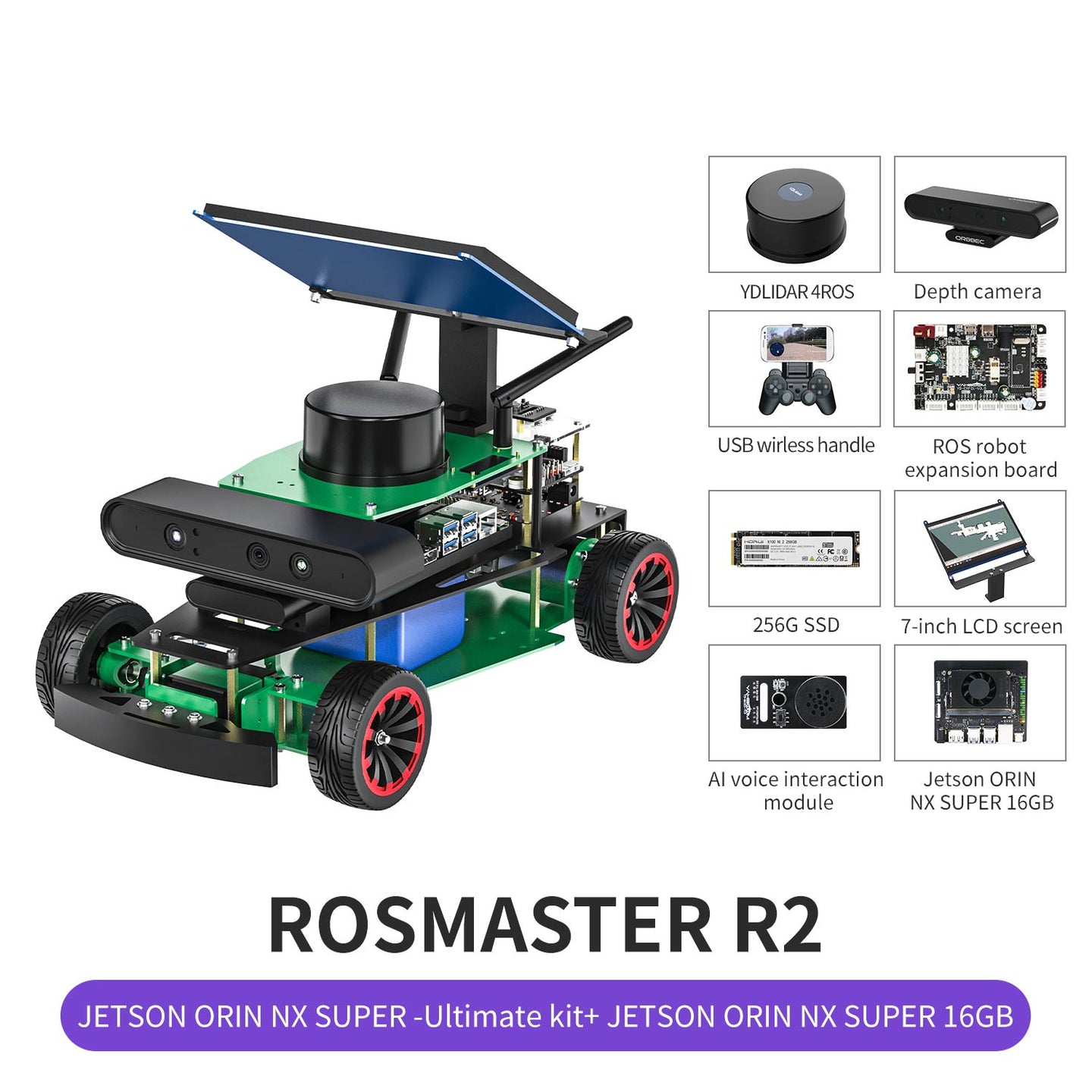 ROSMASTER R2 ROS2 AI voice interaction Robot with Ackermann structure for Jetson NANO 4GB/Orin NANO SUPER/Orin NX SUPER/RPi 5(Max Speed:1.8m/s)