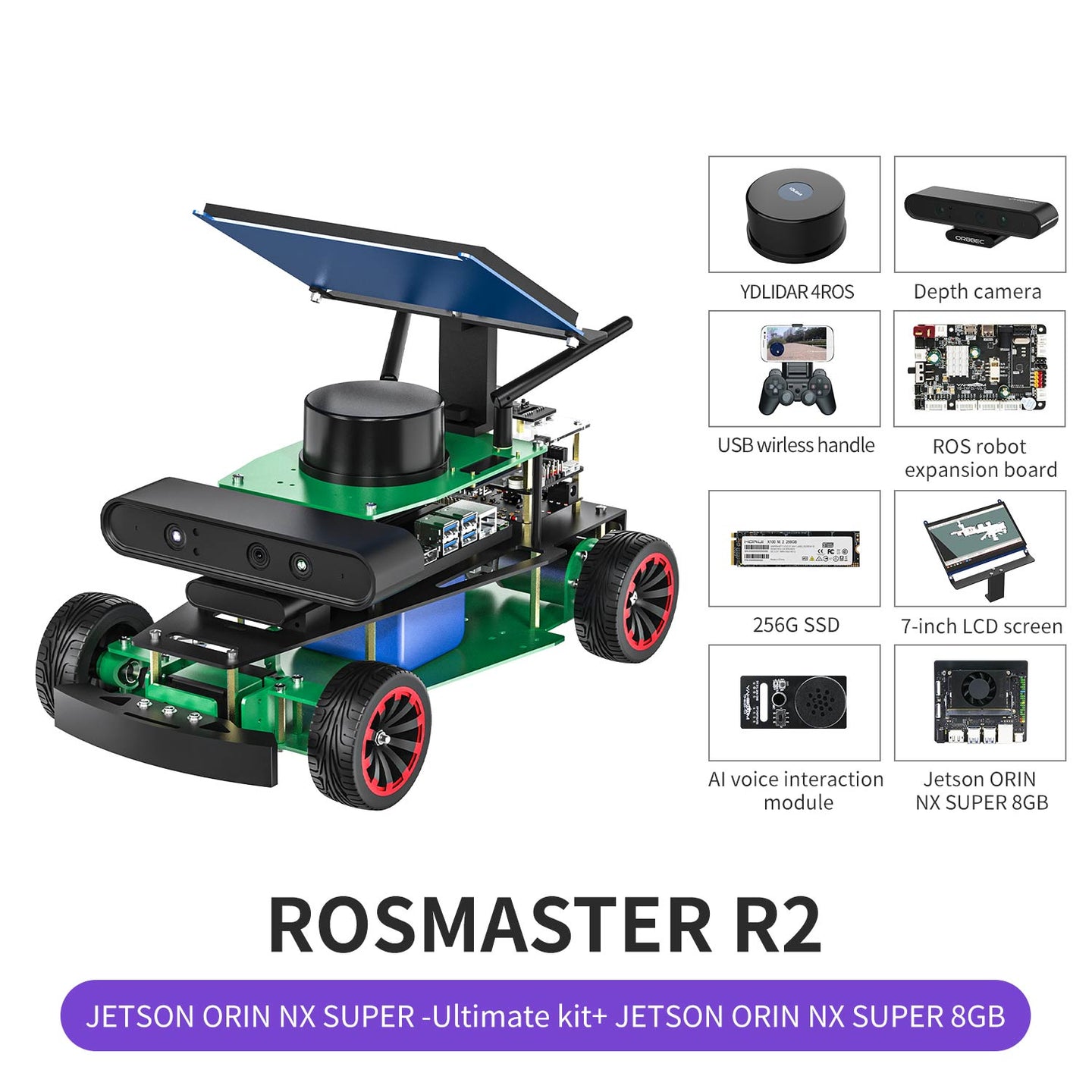 ROSMASTER R2 ROS2 AI voice interaction Robot with Ackermann structure for Jetson NANO 4GB/Orin NANO SUPER/Orin NX SUPER/RPi 5(Max Speed:1.8m/s)