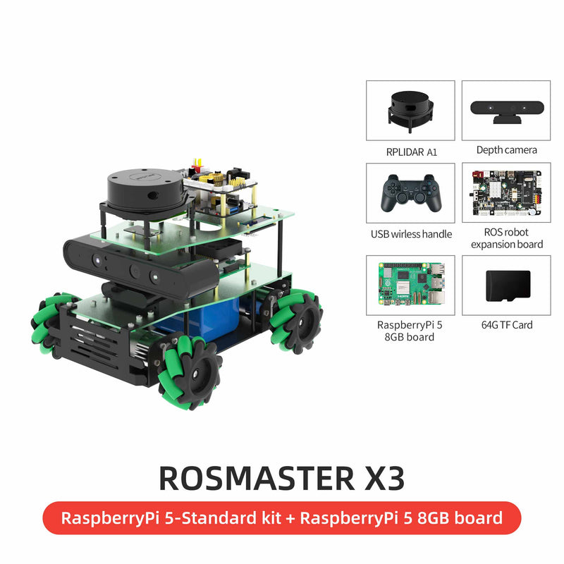 ROSMASTER X3 smart robotic car stansard kit with Raspberry Pi 5 8GB main control board