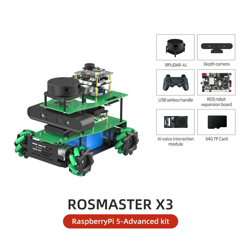 ROSMASTER X3 ROS2 AI voice interaction Robot with Mecanum Wheel for Jetson NANO 4GB/Orin NANO SUPER/Orin NX SUPER/RaspberryPi 5