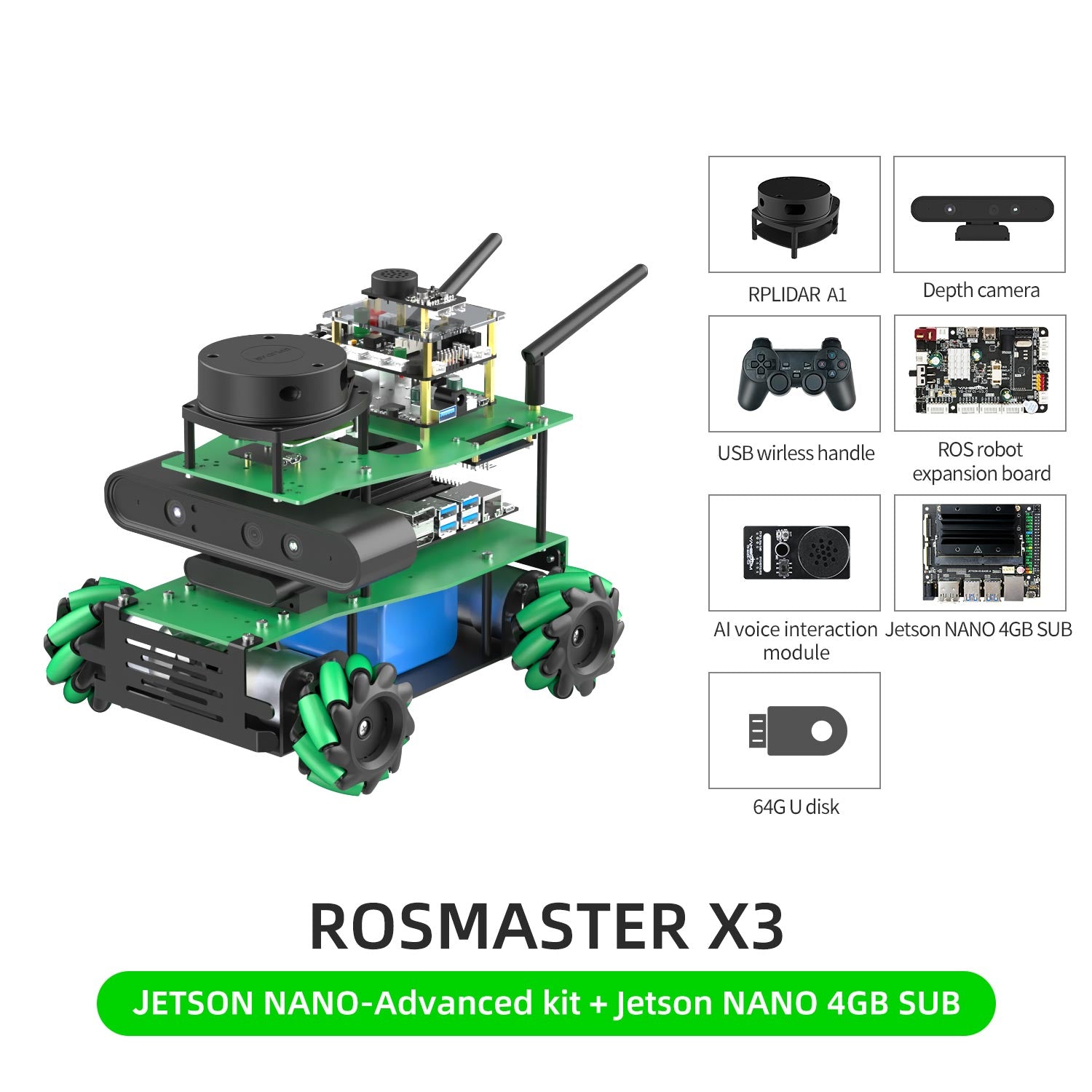 ROSMASTER X3 JETSON NANO-Advanced kit +Jetson NANO 4GB SUB