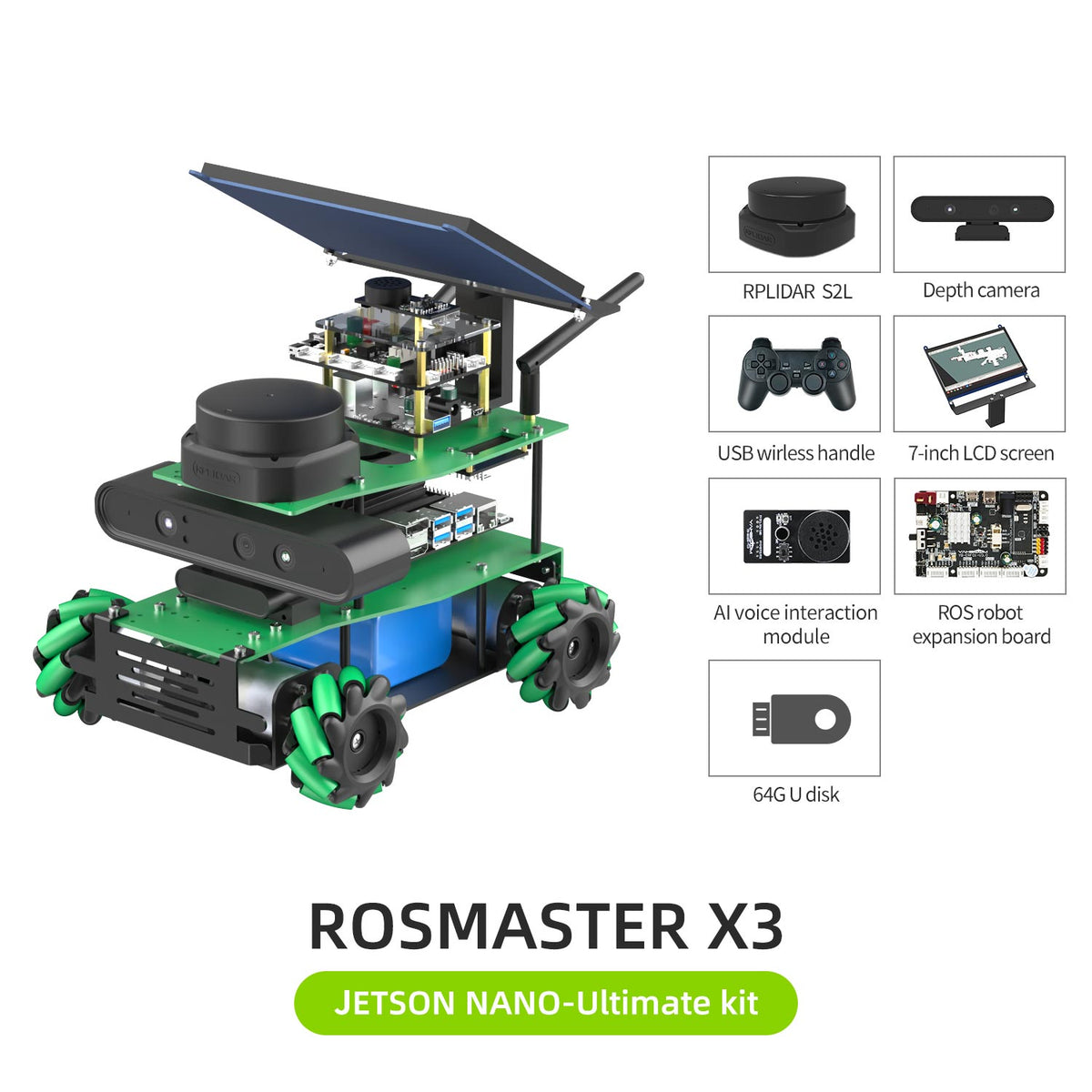 ROSMSTER X3 ROS2 Robot Car With Mecanum Wheel For RaspberryPi 5 Jetson