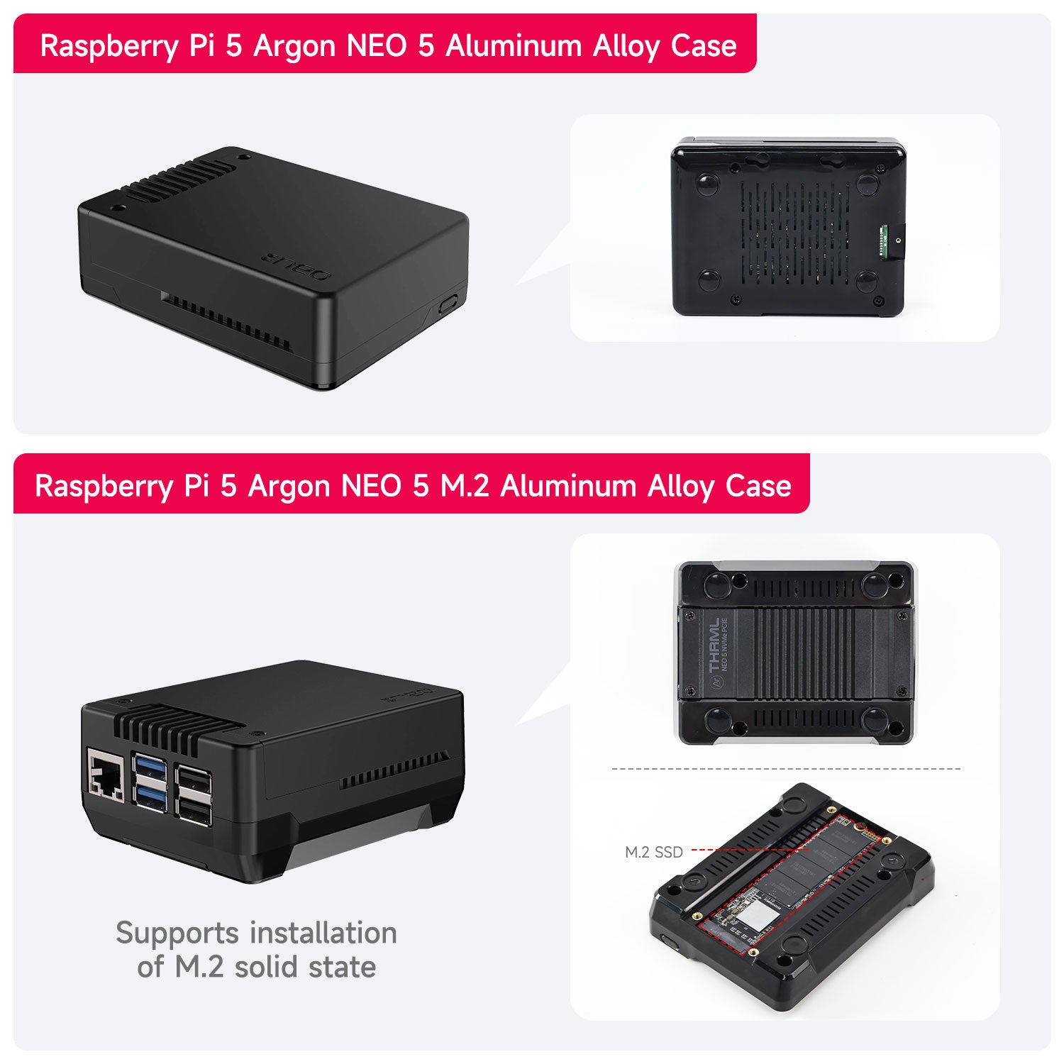 Estuche Argon NEO 5 para Raspberry Pi 5 con ventilador de refrigeración PWM