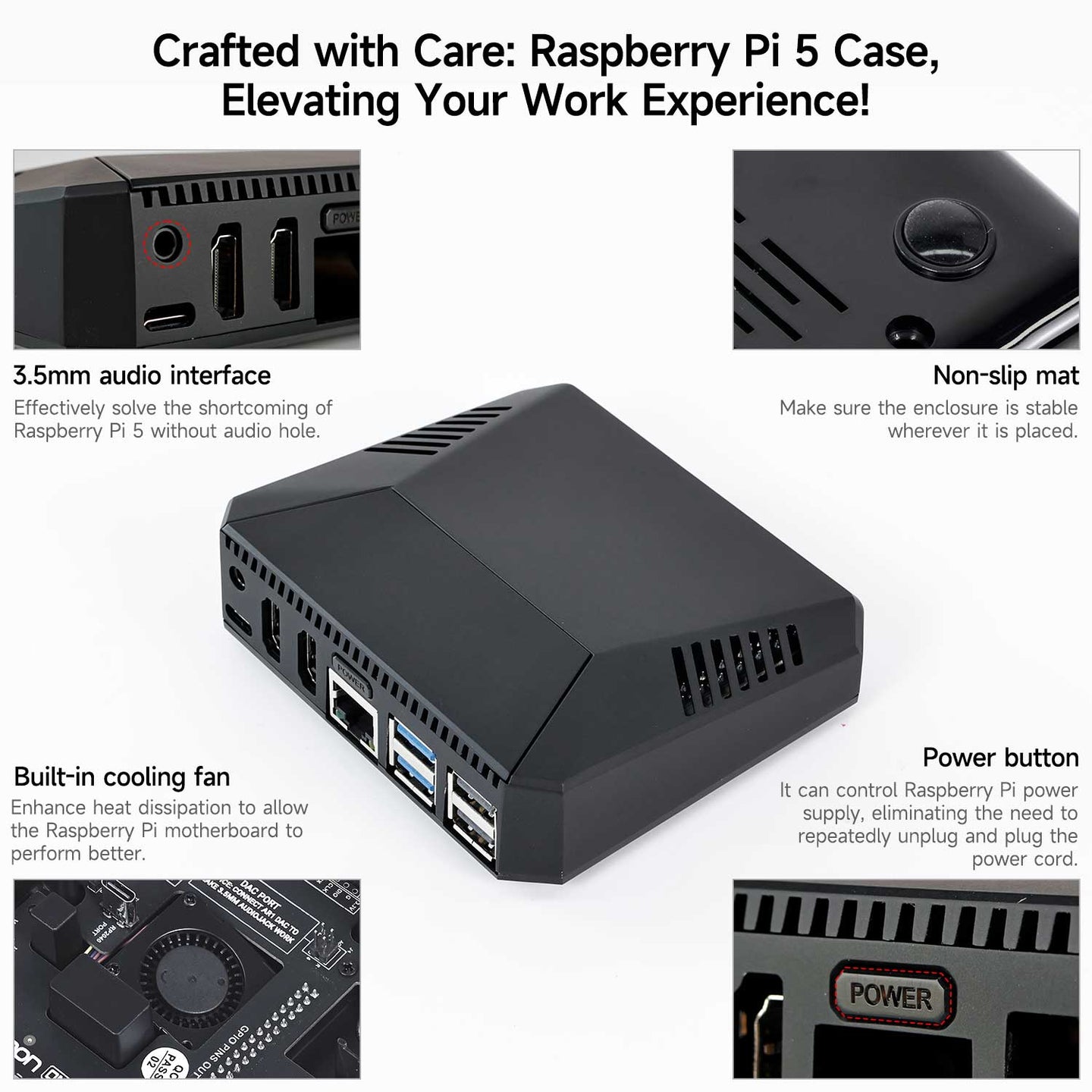 Estuche Argon ONE V3 para Raspberry Pi 5 con ventilador de refrigeración PWM