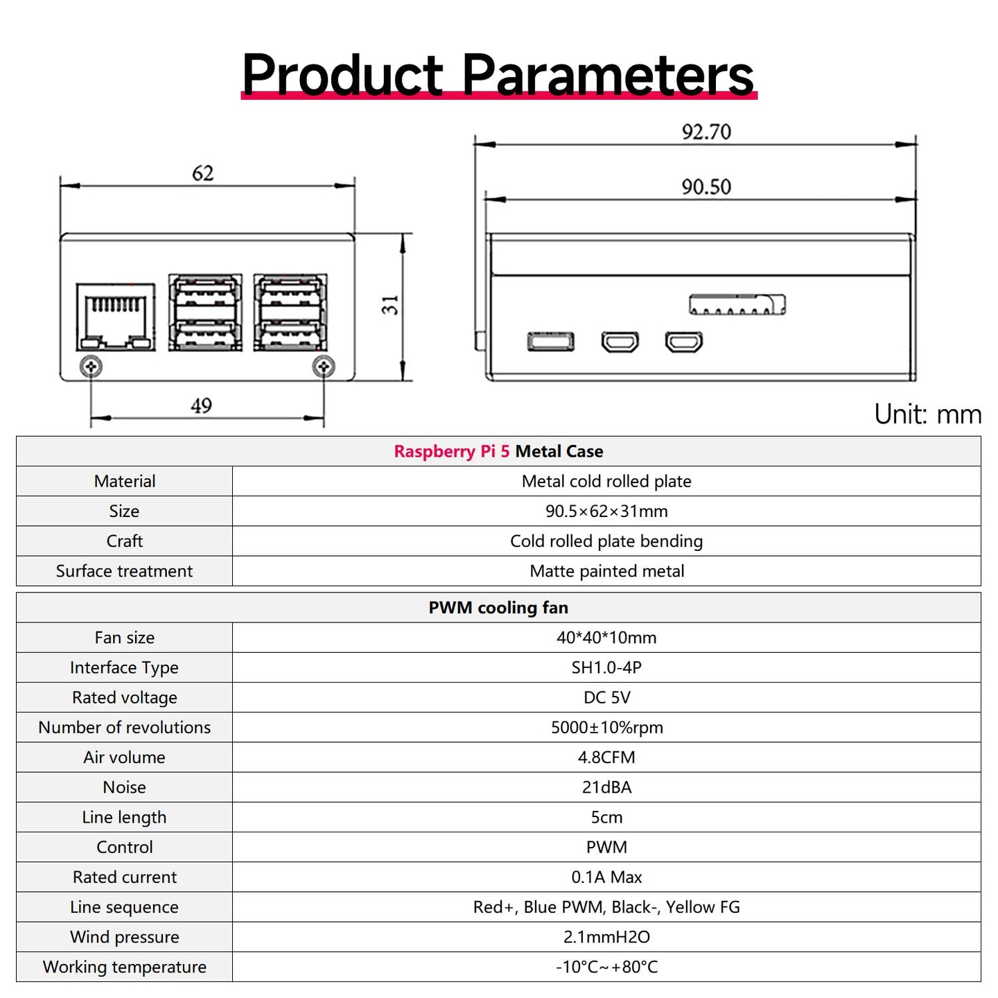 Carcasa metálica para Raspberry Pi 5 con ventilador de refrigeración PWM