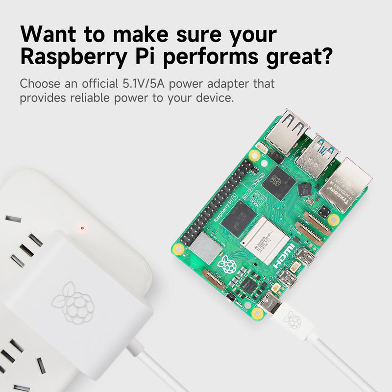 Raspberry Pi 5 Official Power Supply 27W USB-C With US PLUG