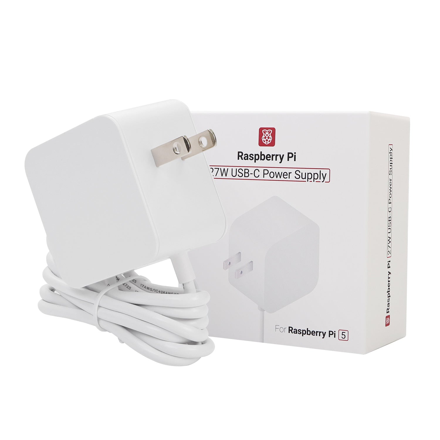 Fuente de alimentación oficial para Raspberry Pi 5 (enchufe estadounidense USB-C de 27 W)