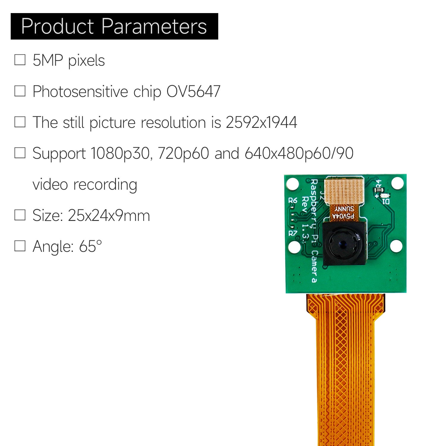Módulo de cámara OV5647 de 5 MP y 1080 P para Raspberry Pi 5/4B/3B+