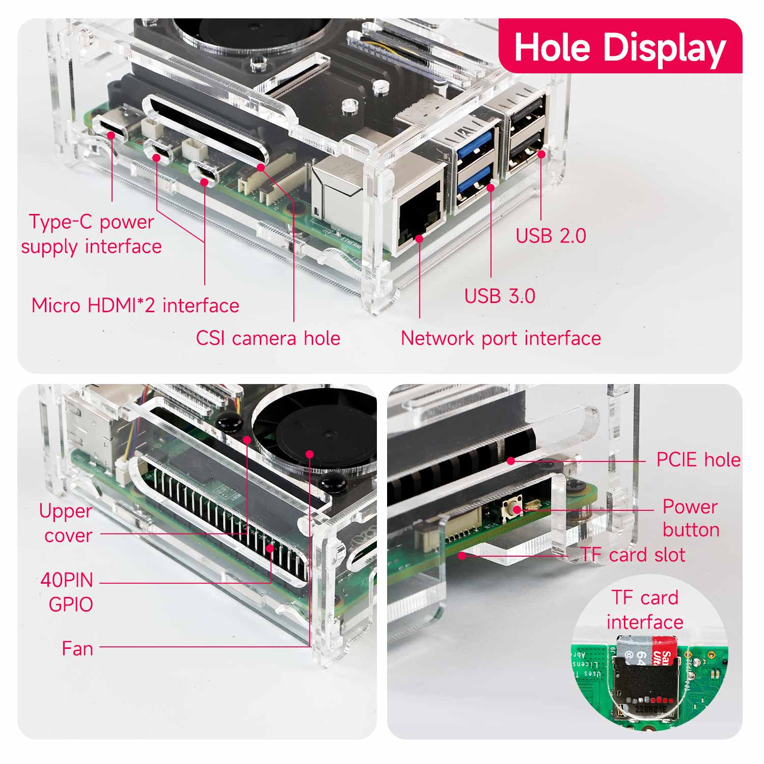 Estuche de acrílico para Raspberry Pi 5 con ventilador de refrigeración PWM