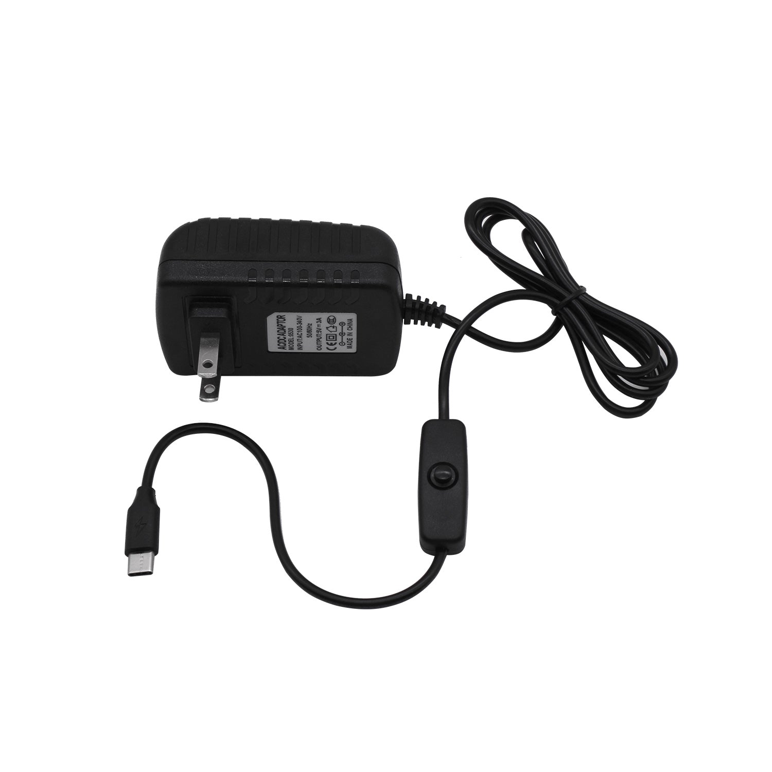 Adaptador de corriente tipo C de 5 V/3 A con interruptor para Raspberry Pi 4B/Pi 400