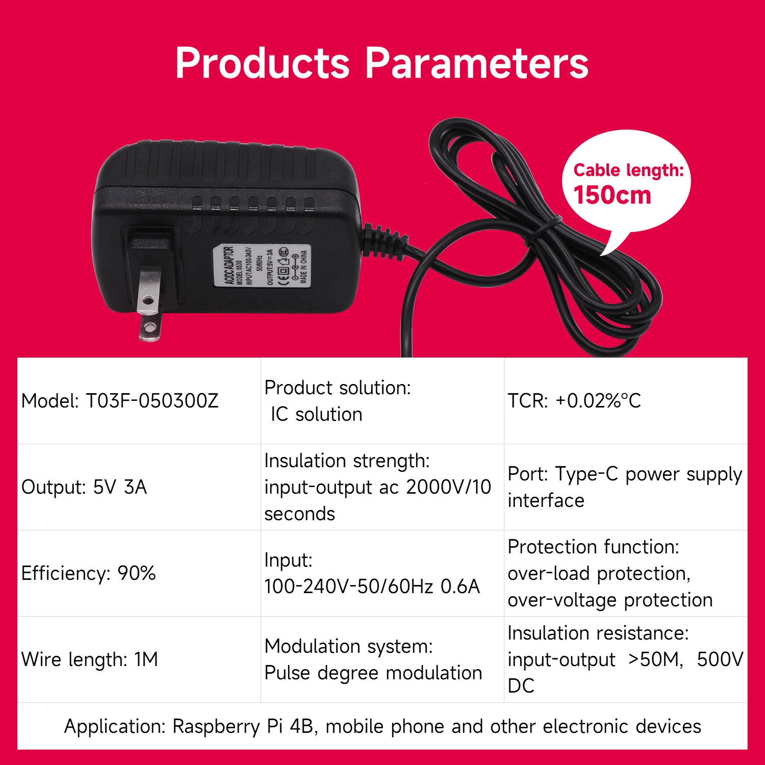 Adaptador de corriente tipo C de 5 V/3 A con interruptor para Raspberry Pi 4B/Pi 400