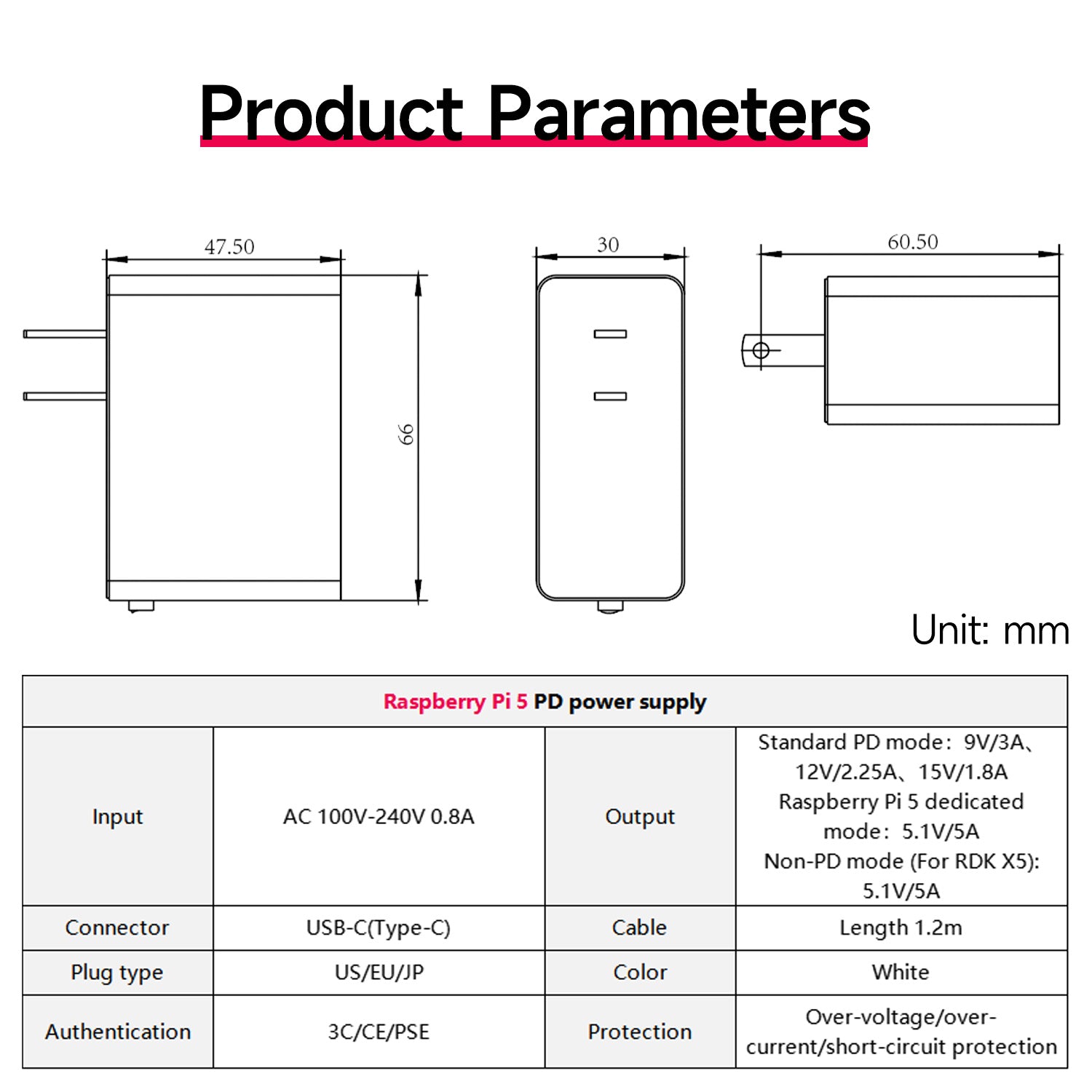 27W 5.1V/5A PD Power Supply for Raspberry Pi 5