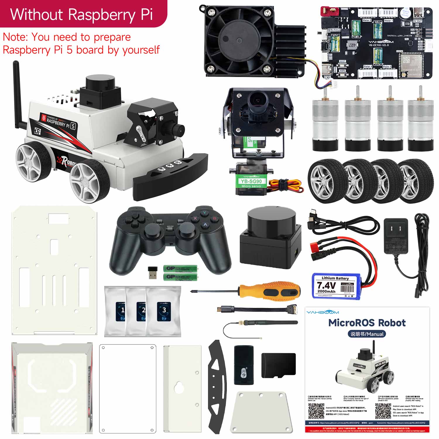Raspberry Pi 5 Car Kit ROS2 Robot Support Python3 Programming