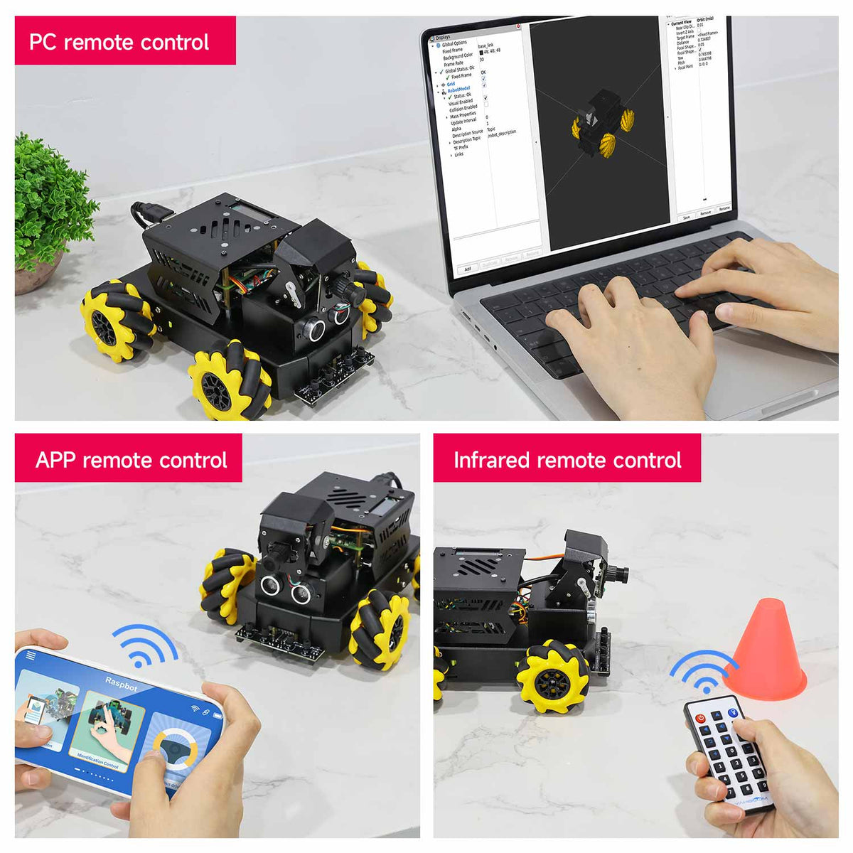 Illusion Raspberry Car Raspbot V2 AI Vision Car With Mecanum Wheel ROS2 Humble for RPi 5