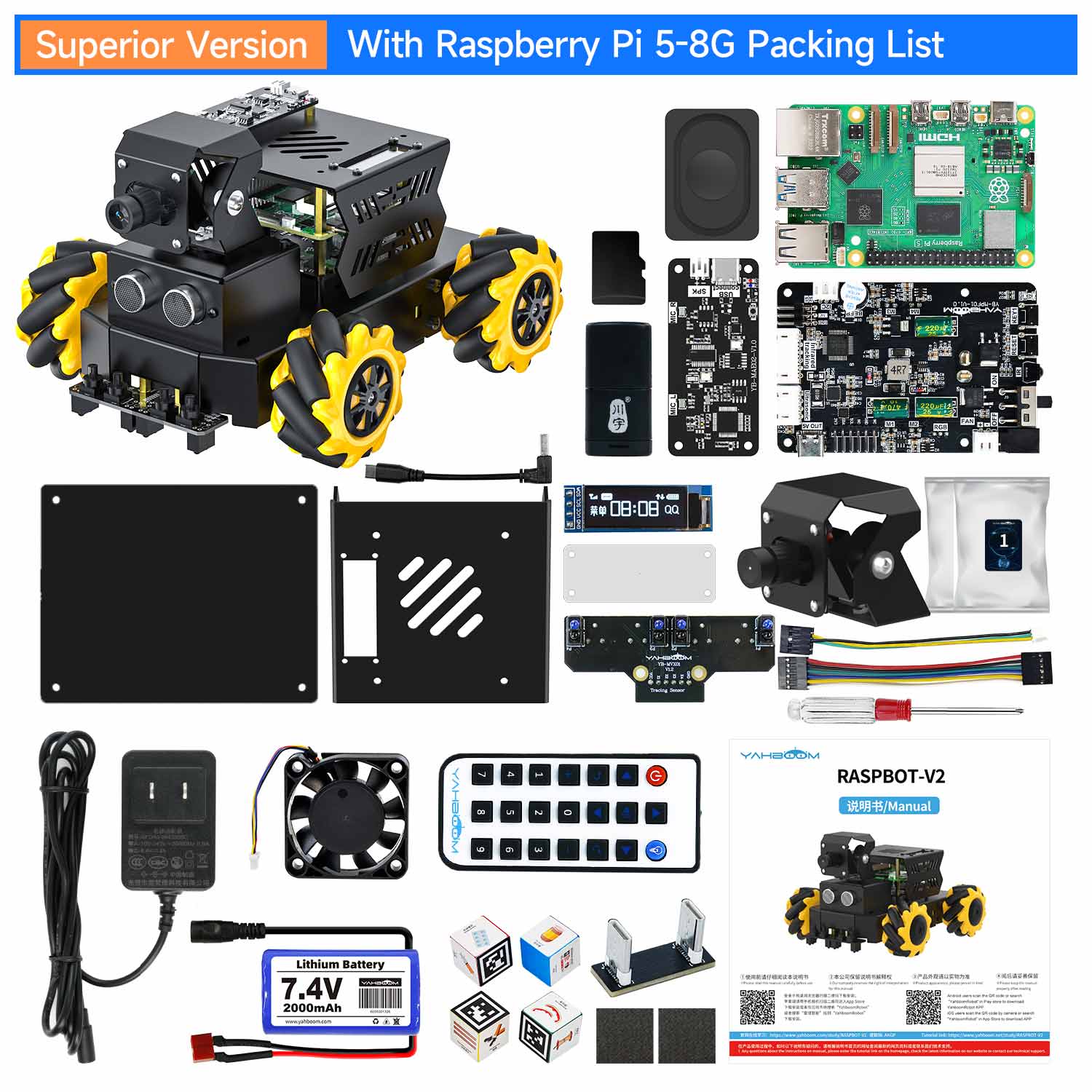 Raspbot V2 AI Large Model Robot Car for Raspberry Pi 5