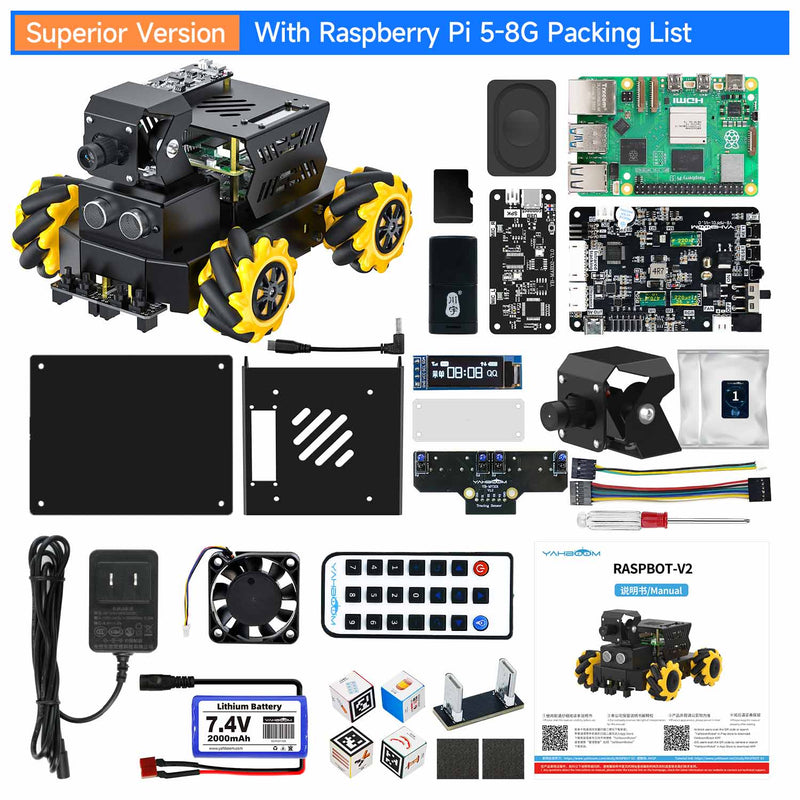 Voiture robotisée Raspbot V2 AI Vision pour Raspberry Pi 5